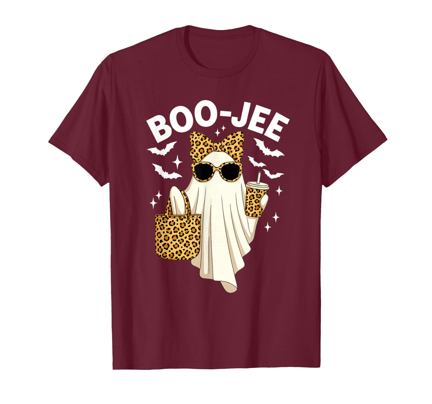 Halloween Boujee Ghost Coquette Leopard Ghost Coffee Boo-JEE T-Shirt
