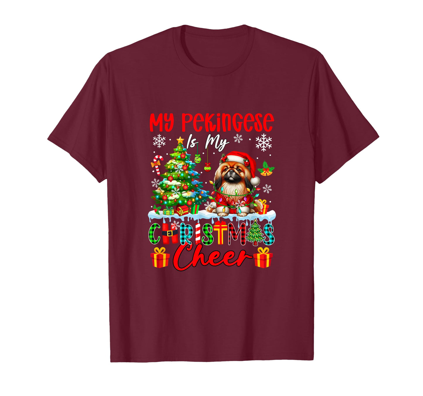 My Pekingese is My Xmas Cheer Funny Santa Dog Owner Kids T-Shirt