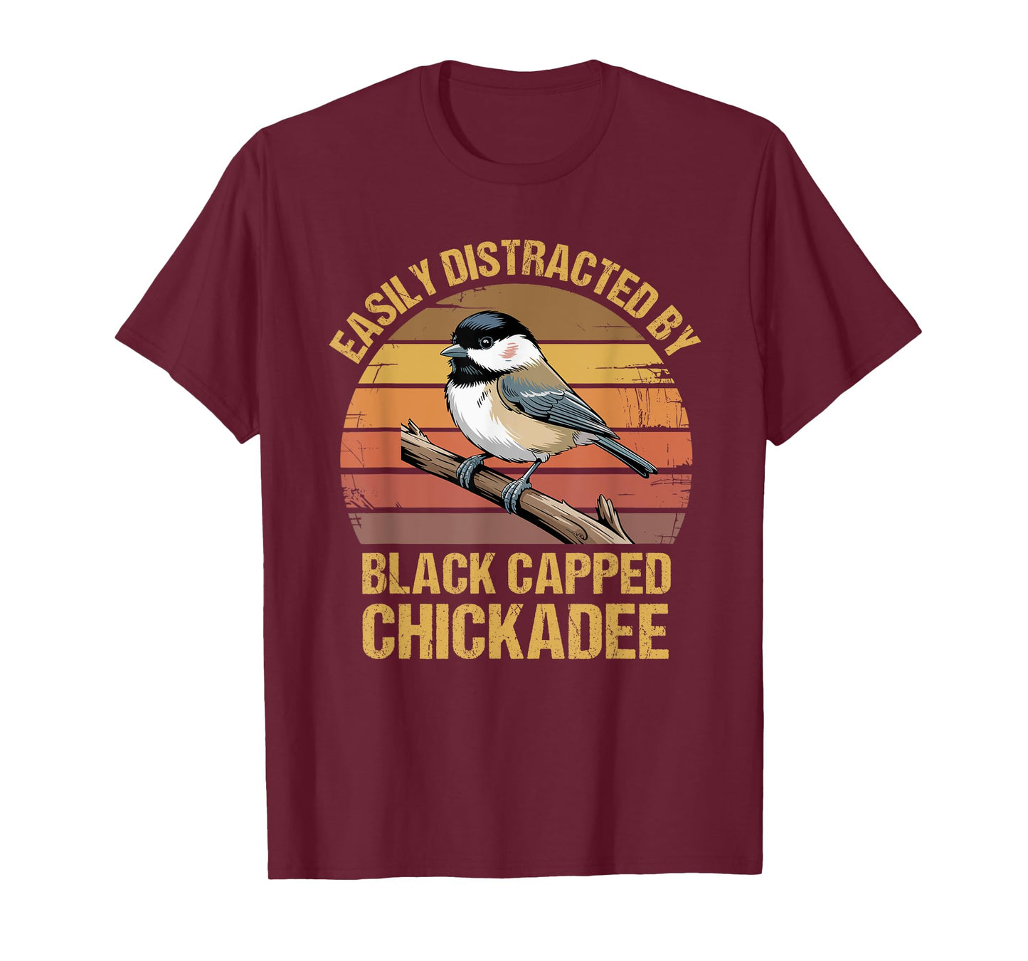 Black Capped Chickadee Bird Watching Lover Vintage Retro Sun T-Shirt