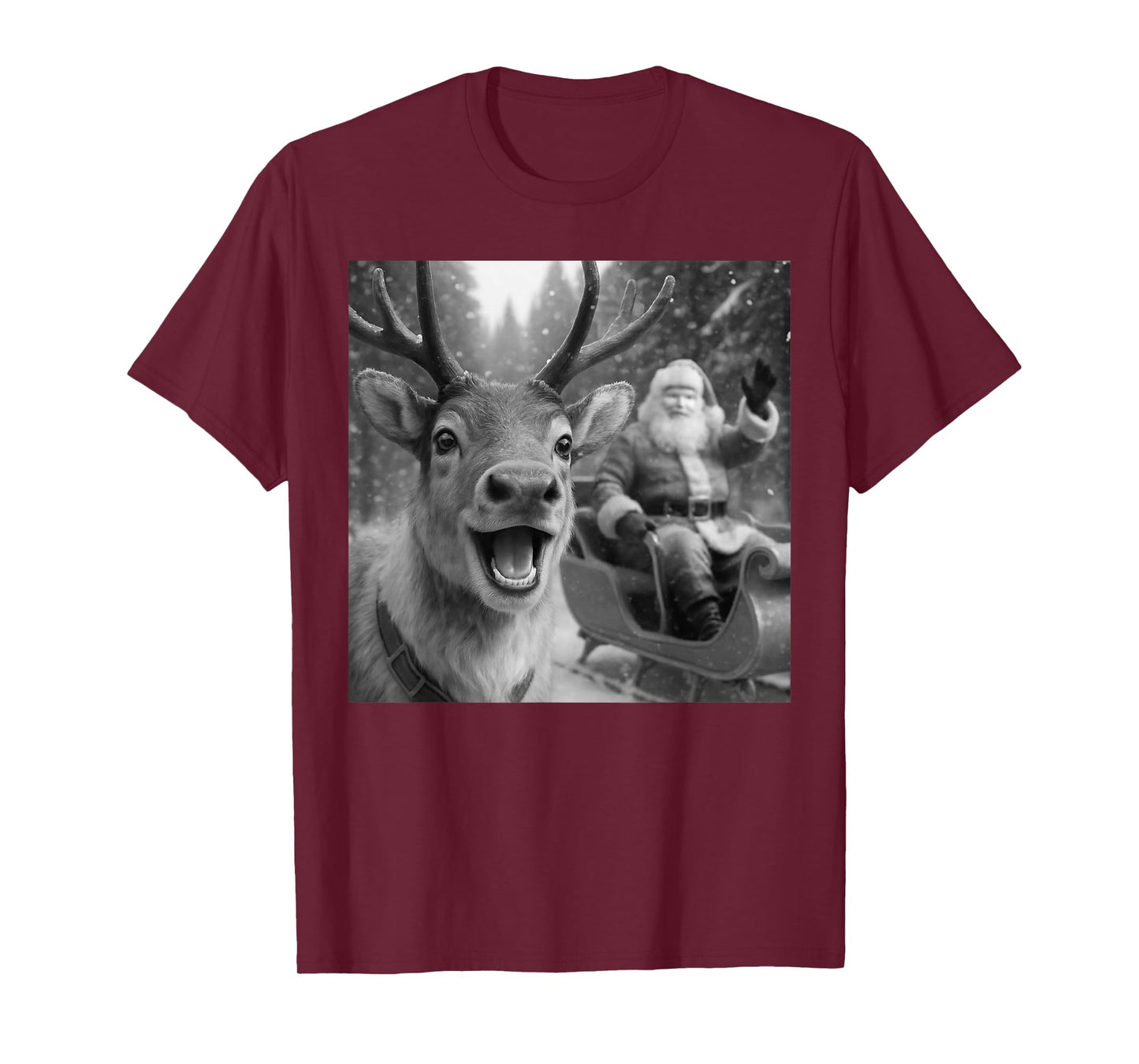 Funny Santa Claus in Sleigh with Reindeer Christmas Holiday T-Shirt