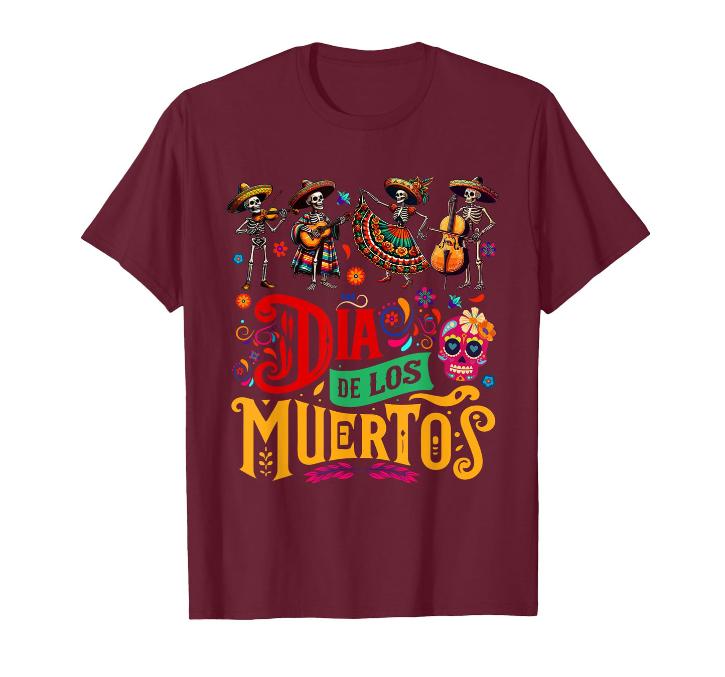 Dia De Los Muertos Mexican Skeletons Instrumentalist Dancing T-Shirt