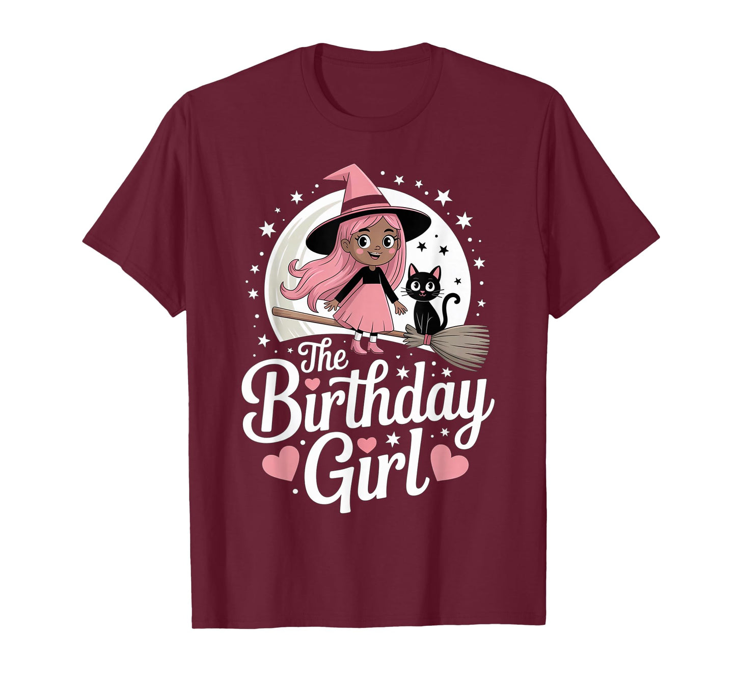 Halloween Birthday Girl Black Witch Melanin October Kids Cat T-Shirt