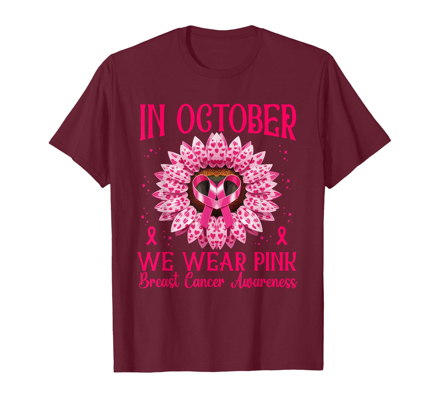 Sunflower Breast Cancer Awareness Pink Ribbon in October T-Shirt