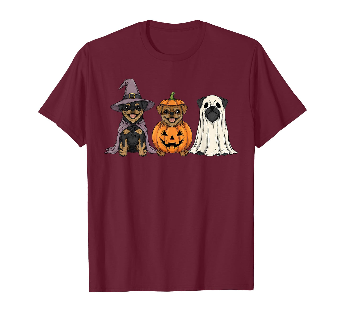 Spooky Ghost Brussels Griffon Pumpkin Halloween Dog Lover T-Shirt