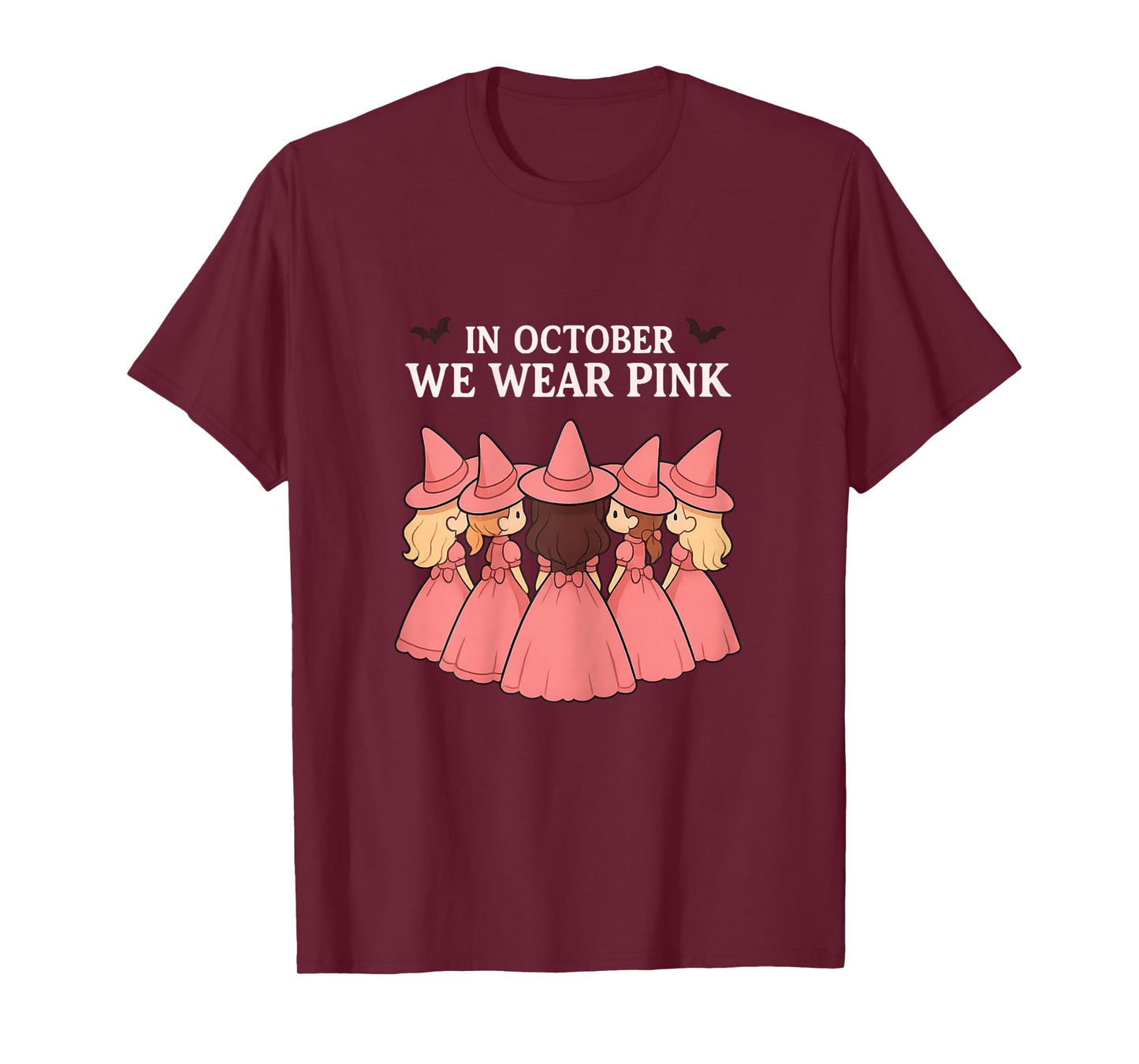 in October We Wear Pink Witches Group Breast Cancer Awarenes T-Shirt