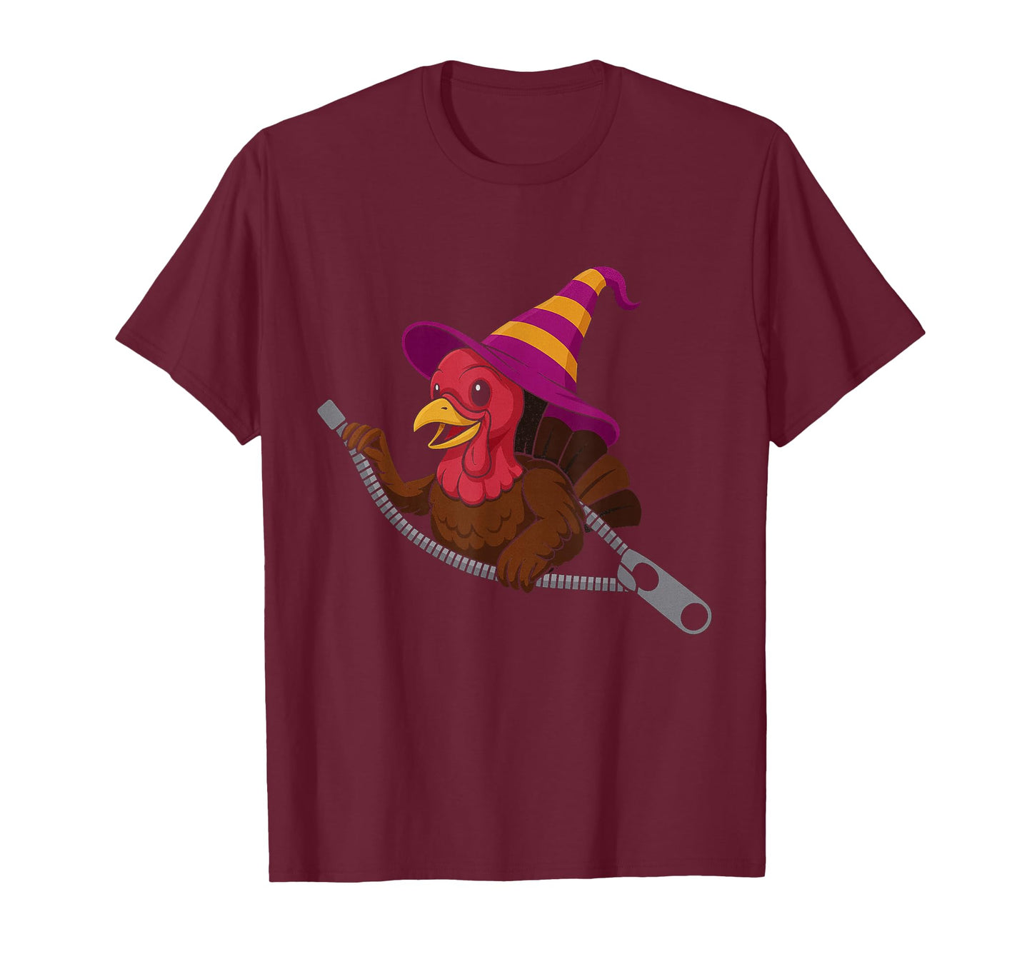 Turkey in a Witch Hat Emerging from a Zipper for Halloween T-Shirt