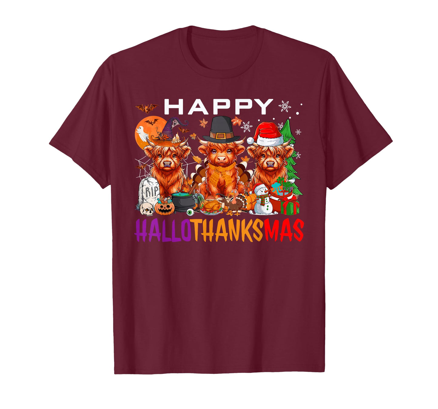 Happy Hallothanksmas Cows Halloween Thanksgiving Christmas T-Shirt