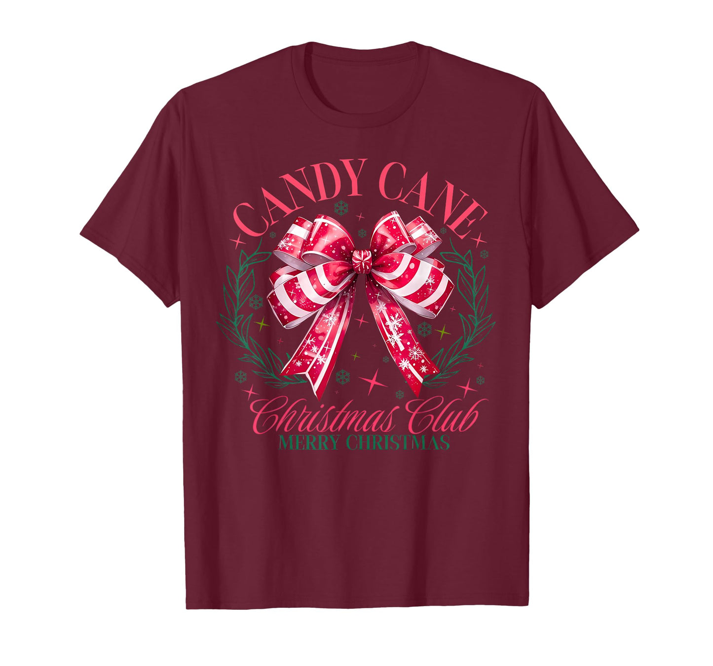 Cute Pink Candy Cane Christmas Club Coquette Bow Xmas Pajama T-Shirt