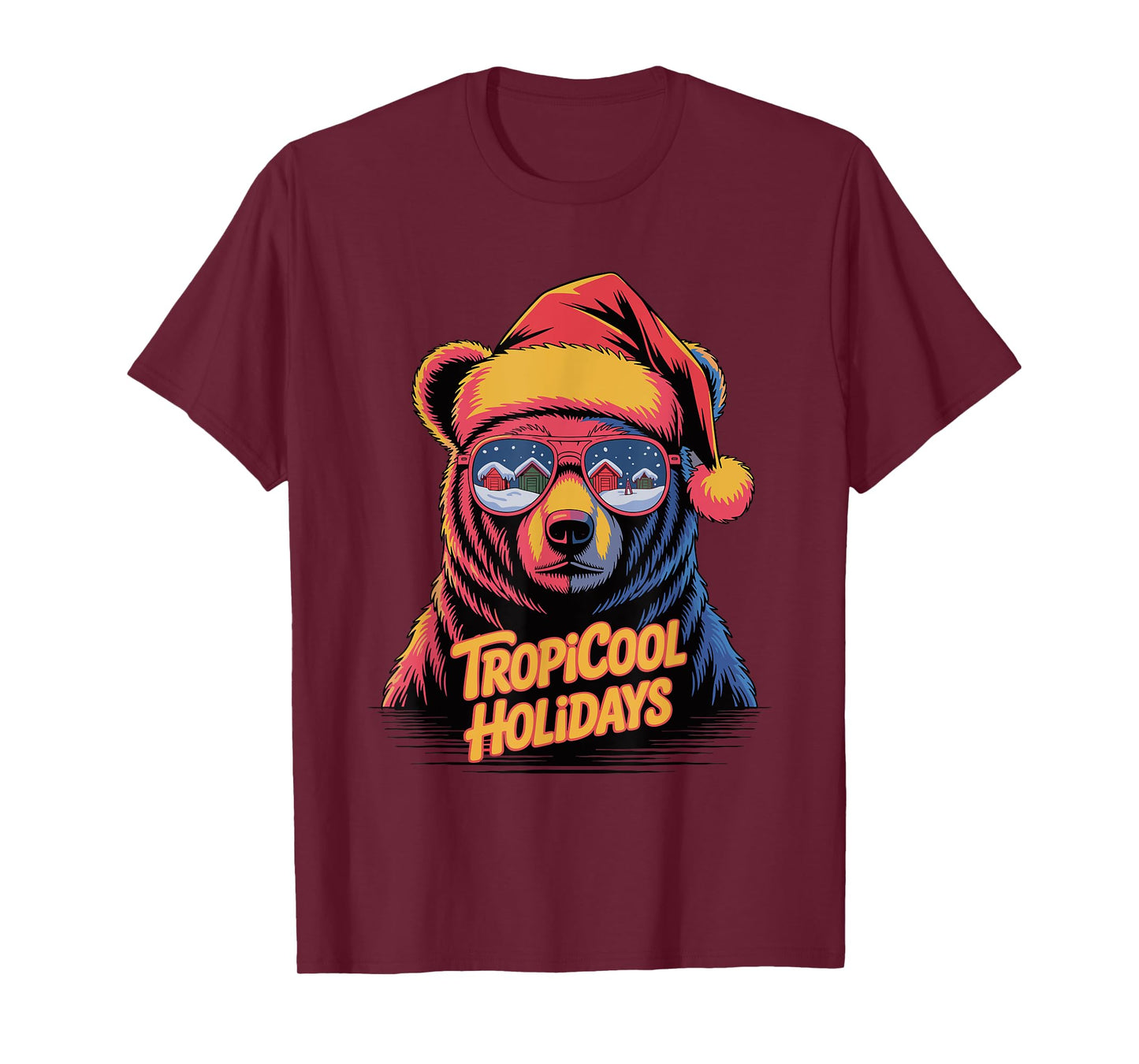 Tropicool Holidays Bear with Santa Hat Sunglasses T-Shirt