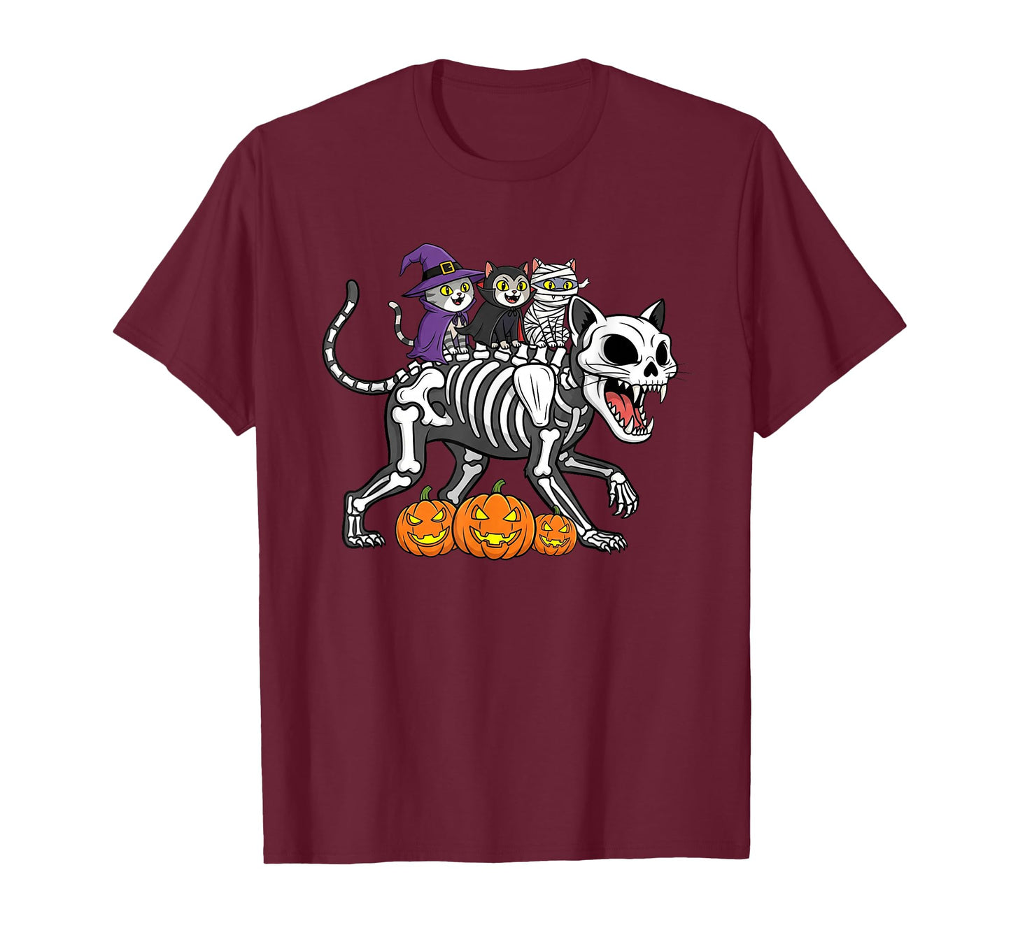 Funny Cat Skeleton Mummy Witch Halloween Kids Mens Womens T-Shirt