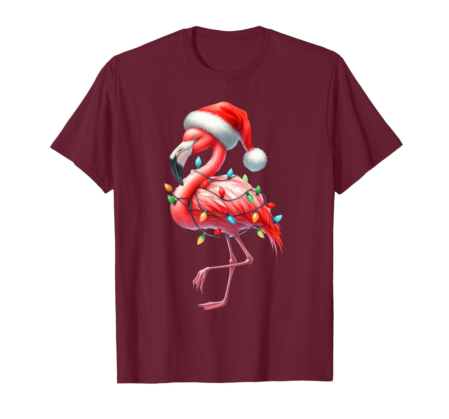 Flamingo Christmas Lights Funny Santa Hat Merry Xmas T-Shirt