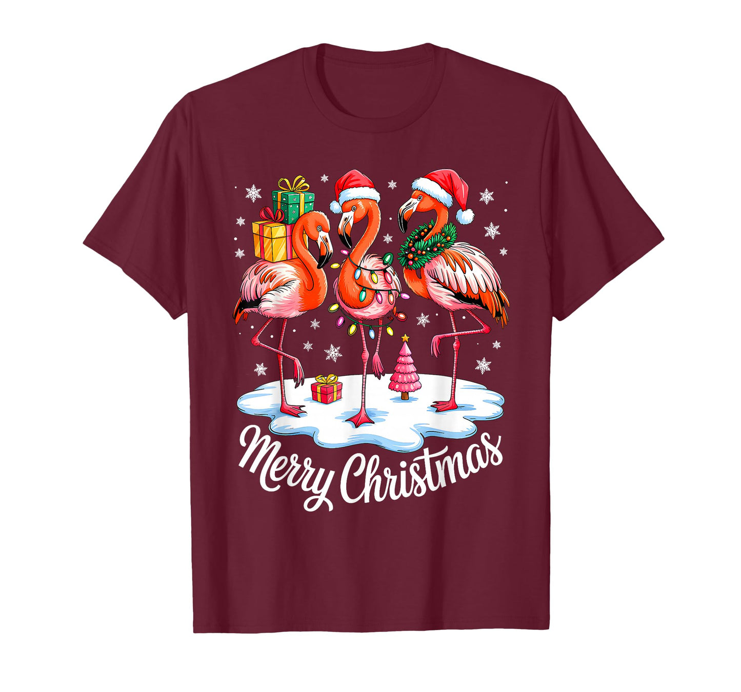 Merry Christmas Hat Santa Flamingo Light Christmas in July T-Shirt