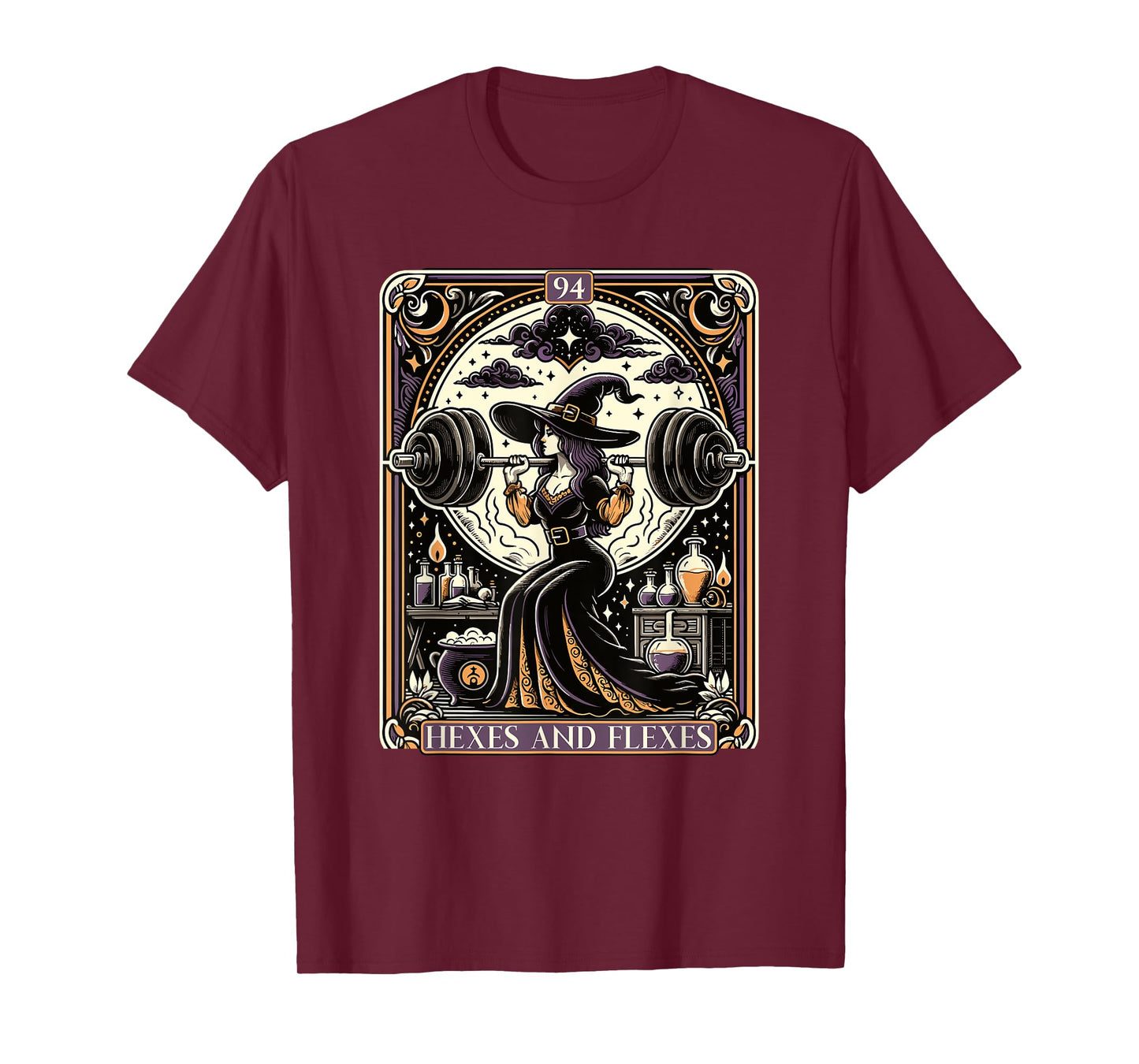 Witch Workout Fitness Deadlifting Hexes Flexes Tarot Card T-Shirt