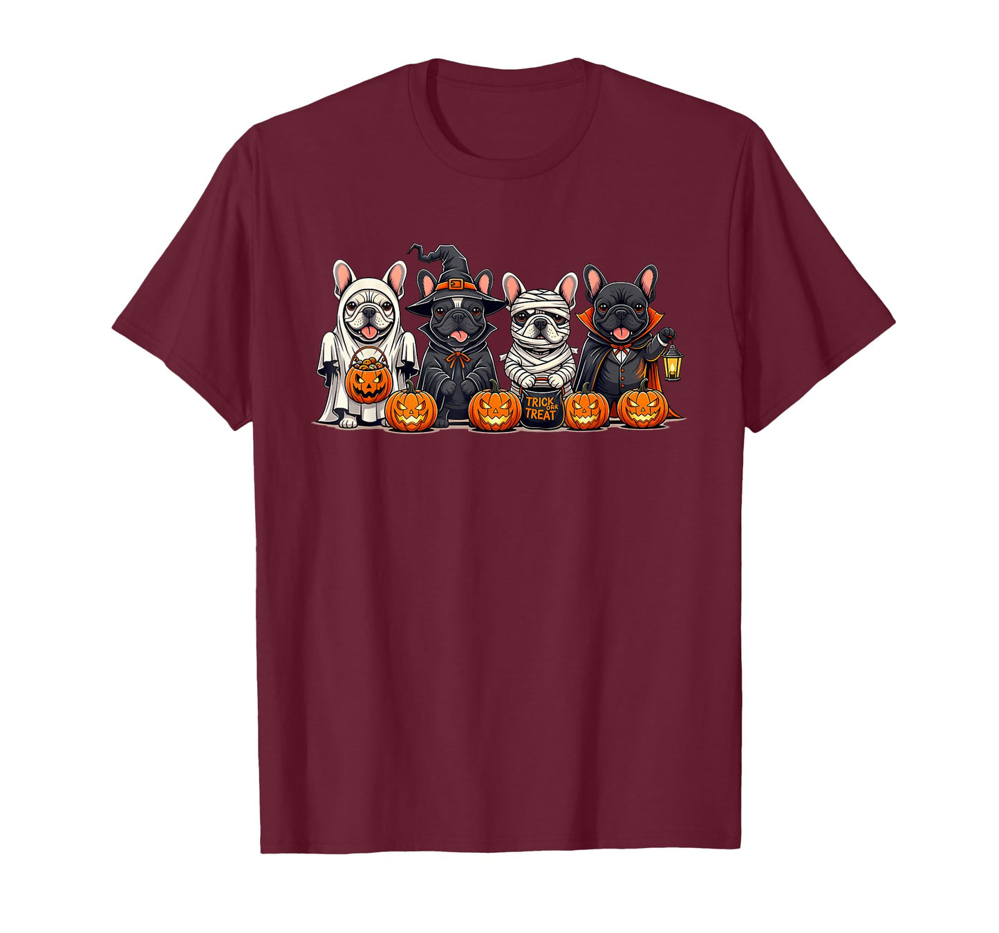 Cute French Bulldog Ghost Witch Pumpkins Halloween Dog T-Shirt