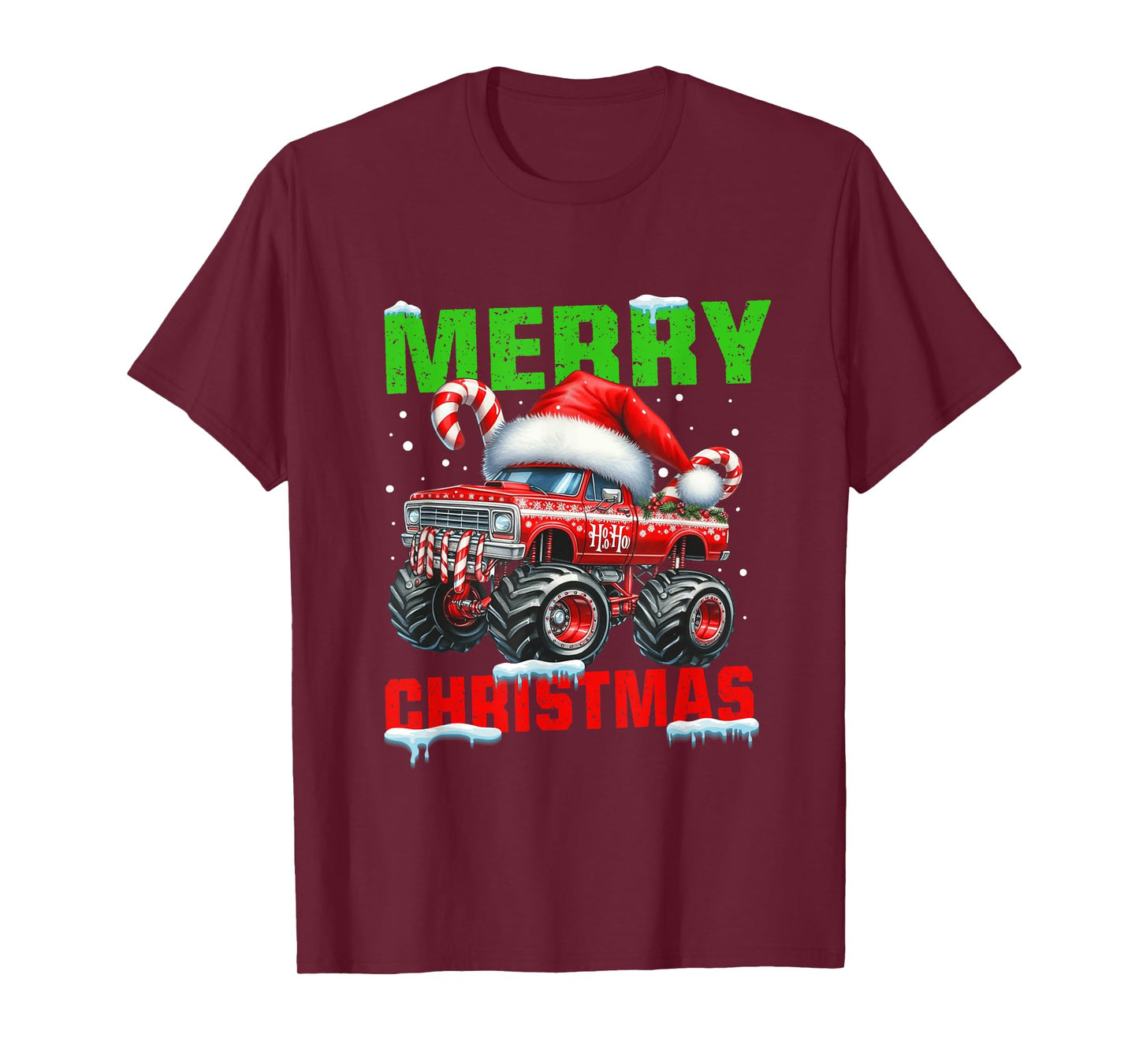 Merry Christmas Tree on Car Xmas red Truck Funny Santa Hat T-Shirt