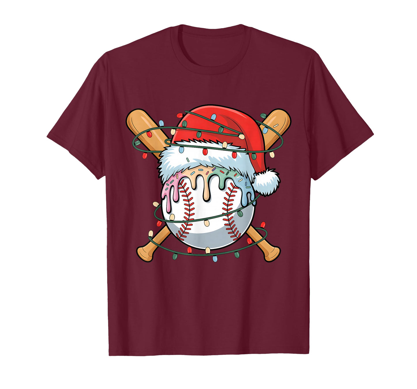 Christmas Baseball Player Ice Cream Santa for Men Boys T-Shirt