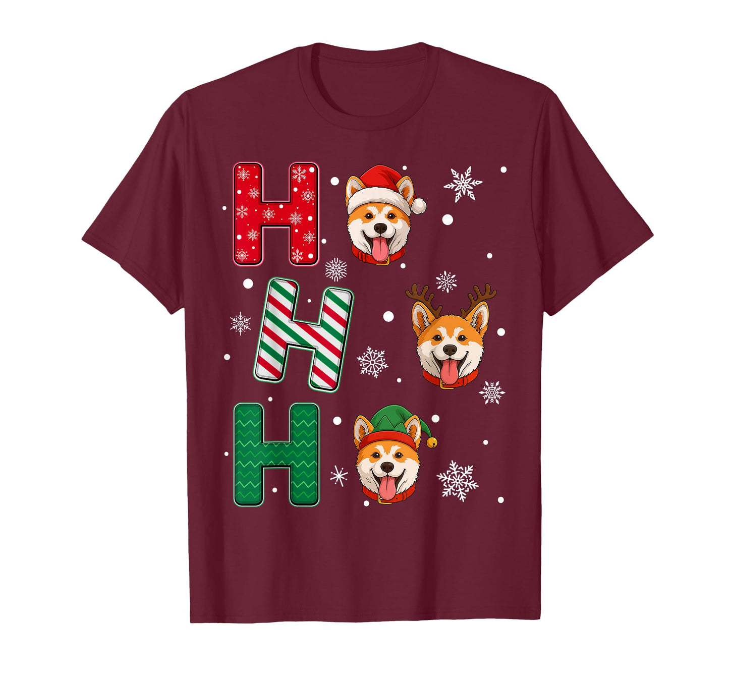 Ho Ho Ho Akita Inu Dog Matching Christmas Santa Elf Xmas T-Shirt