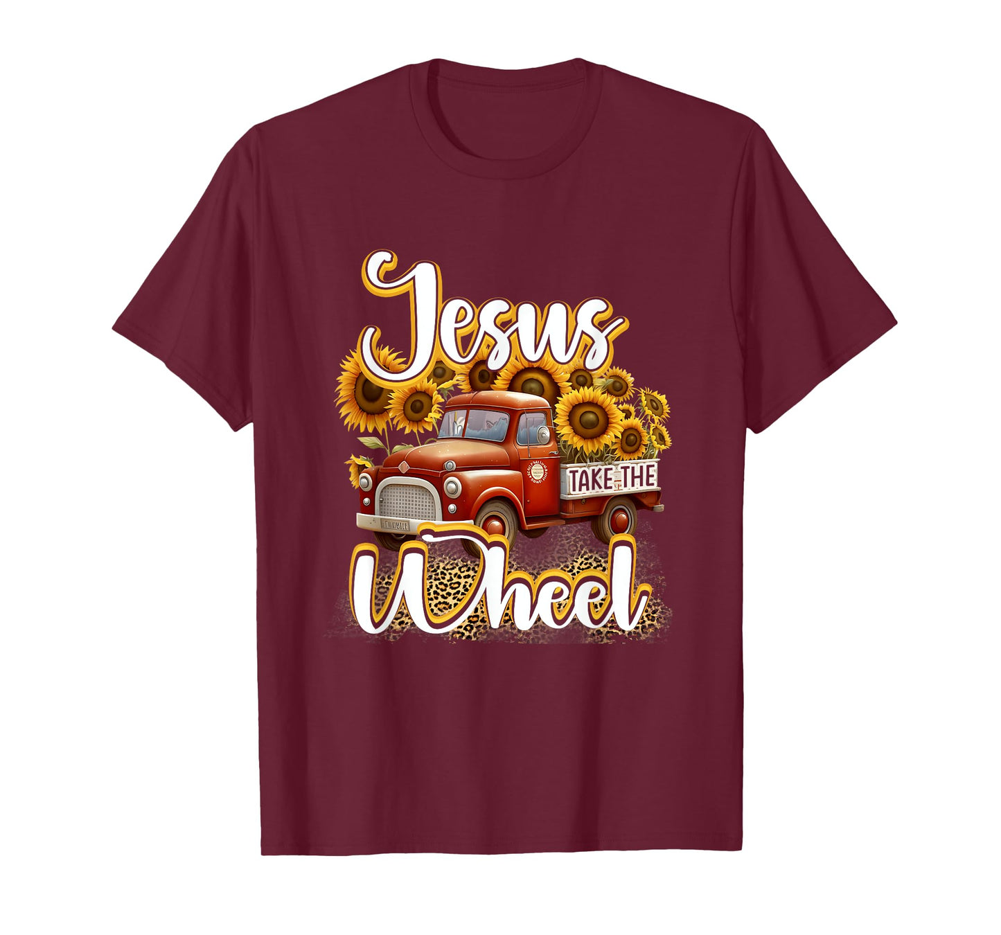Sunflower Jesus Take The Wheel Christian Leopard Print T-Shirt