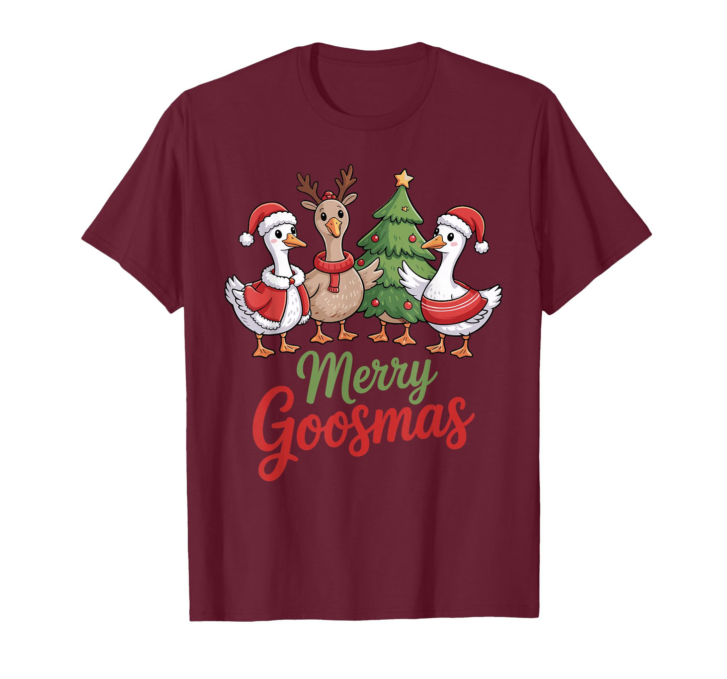 Christmas Goose Trio Santa Reindeer Tree Merry Goosmas T-Shirt