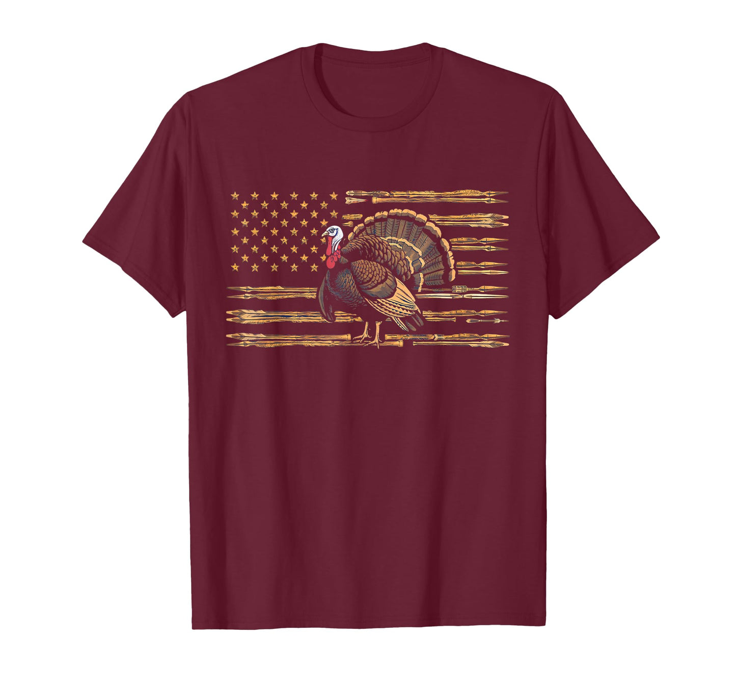 Turkey Hunting Graphic American Flag Tree Camouflage T-Shirt