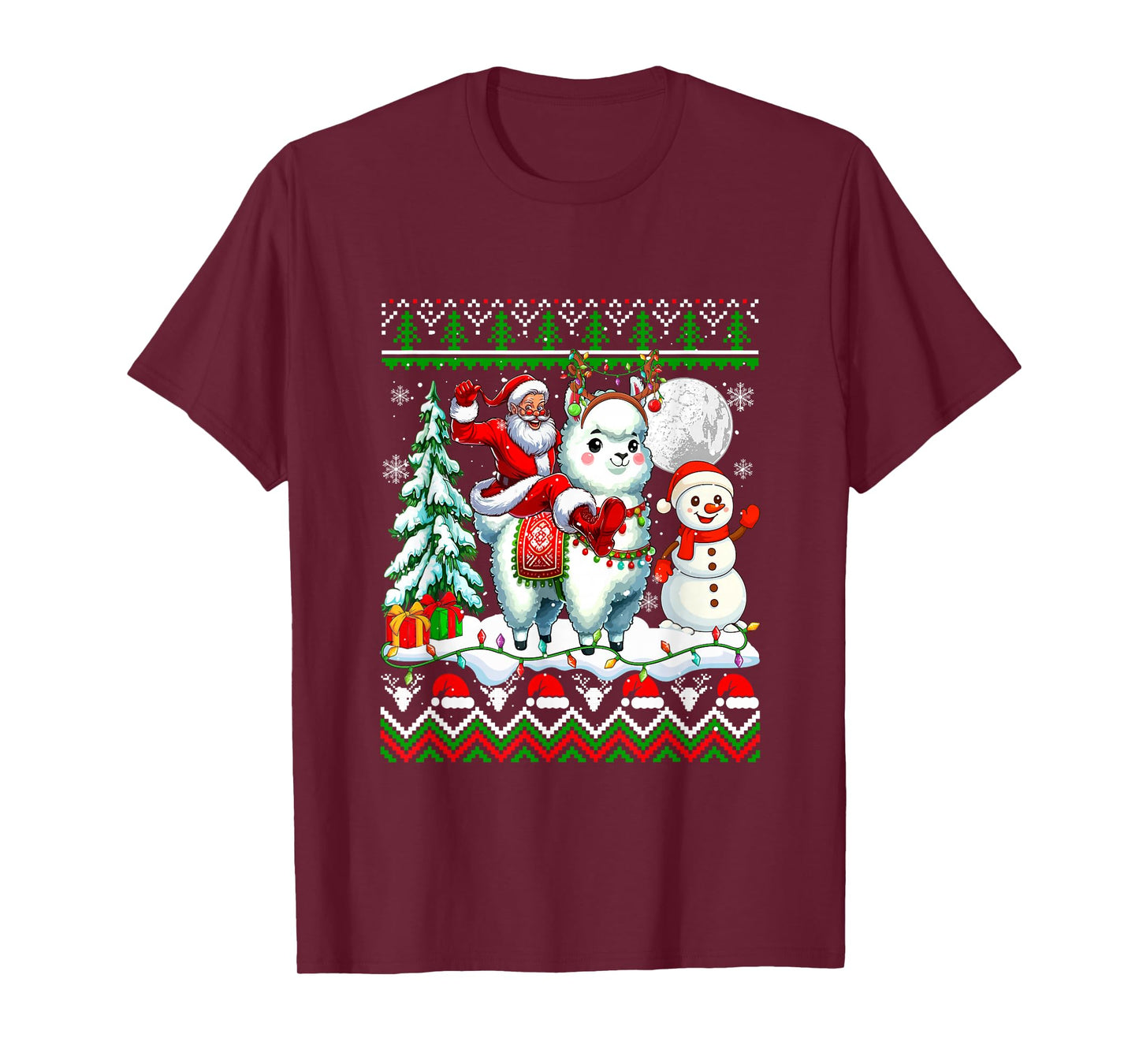 Santa Riding Llama Reindeer Christmas Sweater Farmer Snowman T-Shirt
