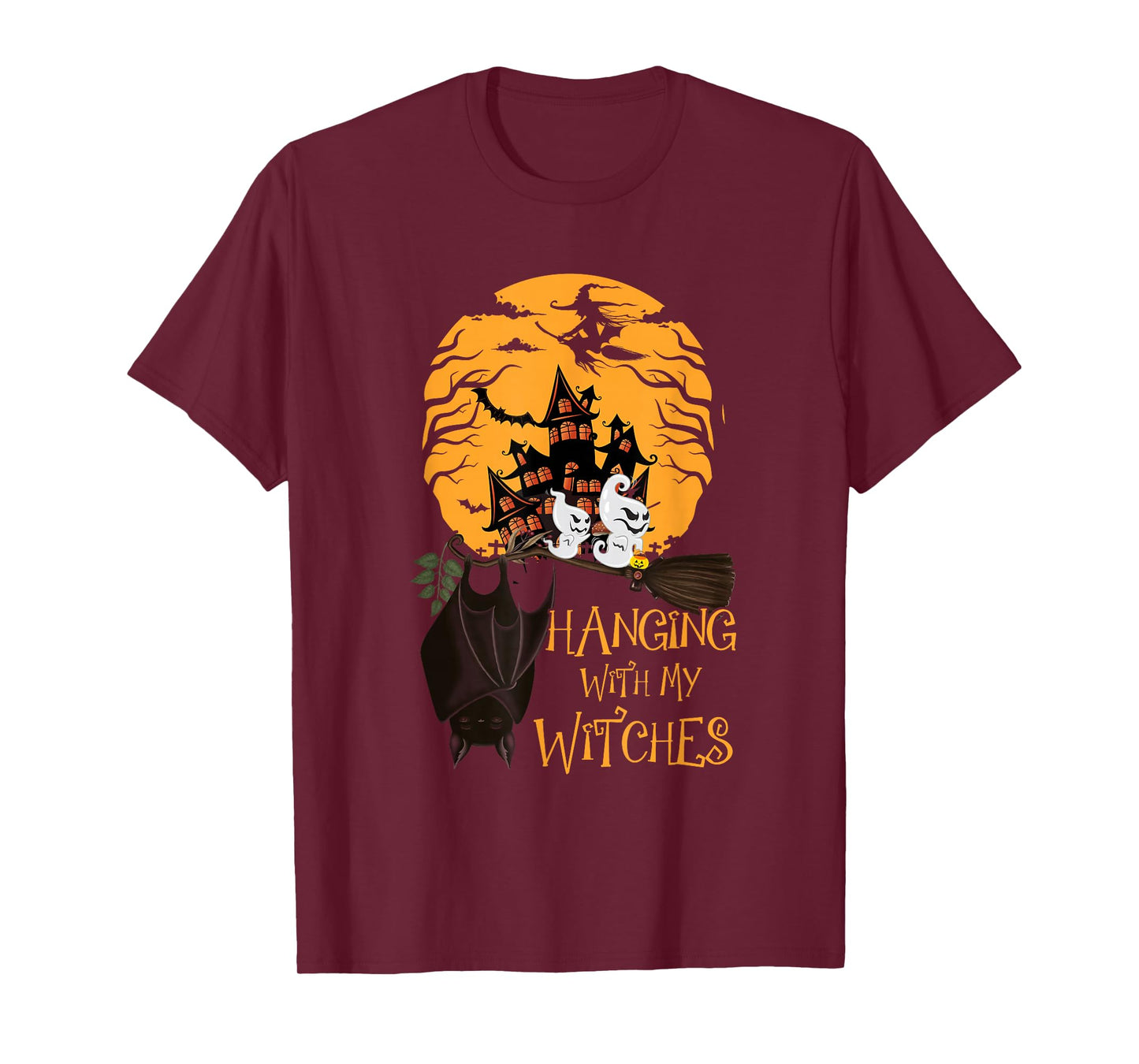 Scary Halloween Hanging with My Witches Broom Bat Ghosts T-Shirt