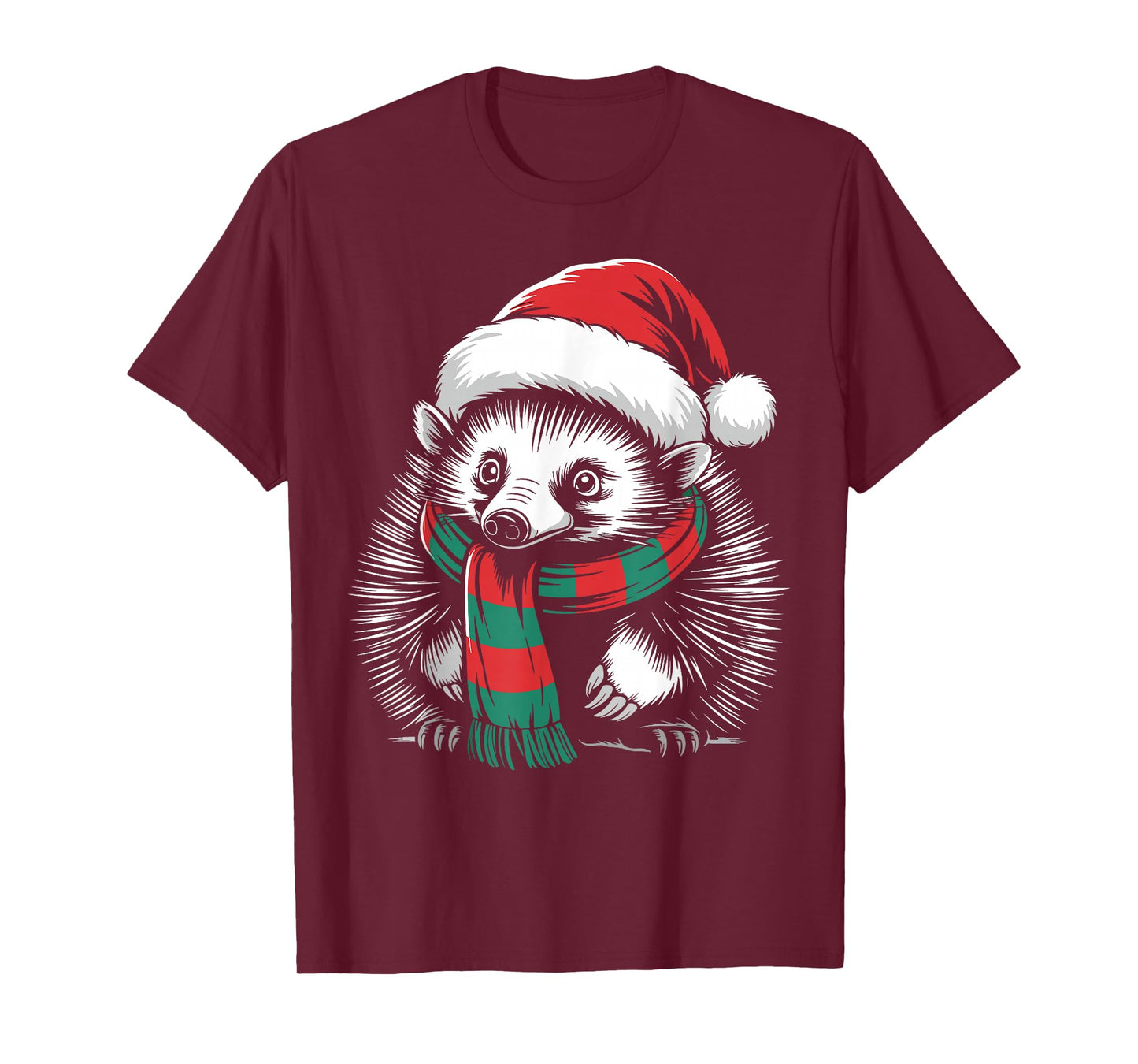 Echidna Xmas Santa Hat Scarf Christmas Costume T-Shirt