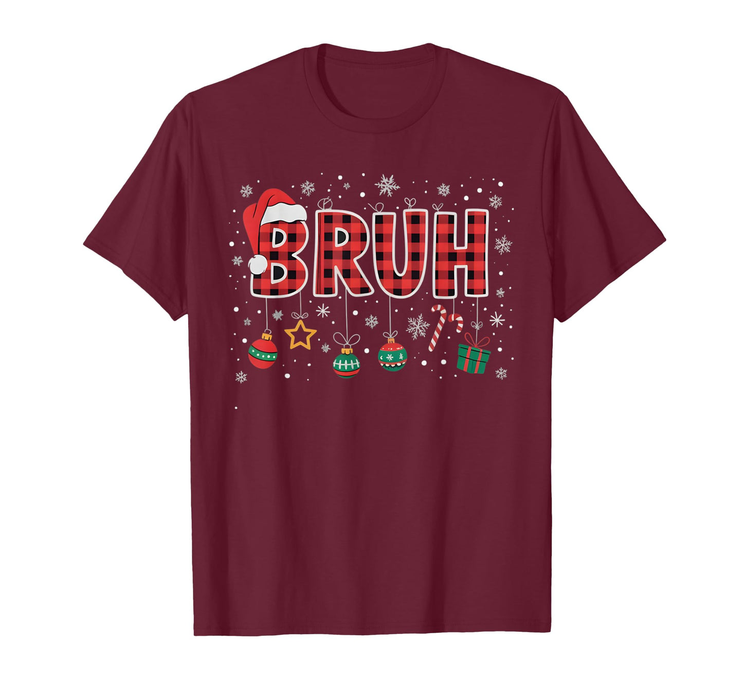 Bruh Christmas Red Plaid Teens Boys Kids Xmas Pajamas Gifts T-Shirt