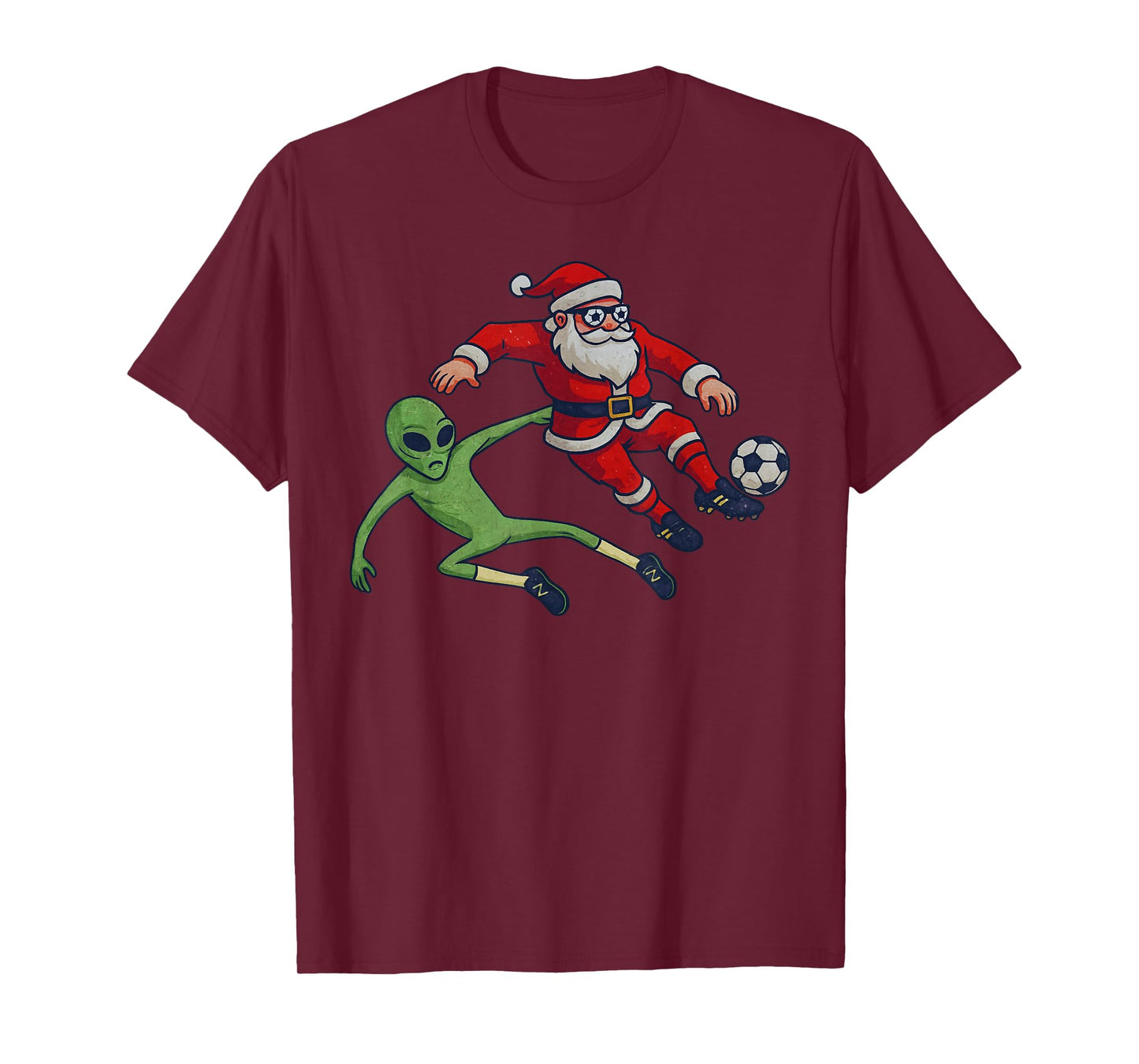 Santa Alien Playing Soccer Christmas Funny Xmas Holiday T-Shirt