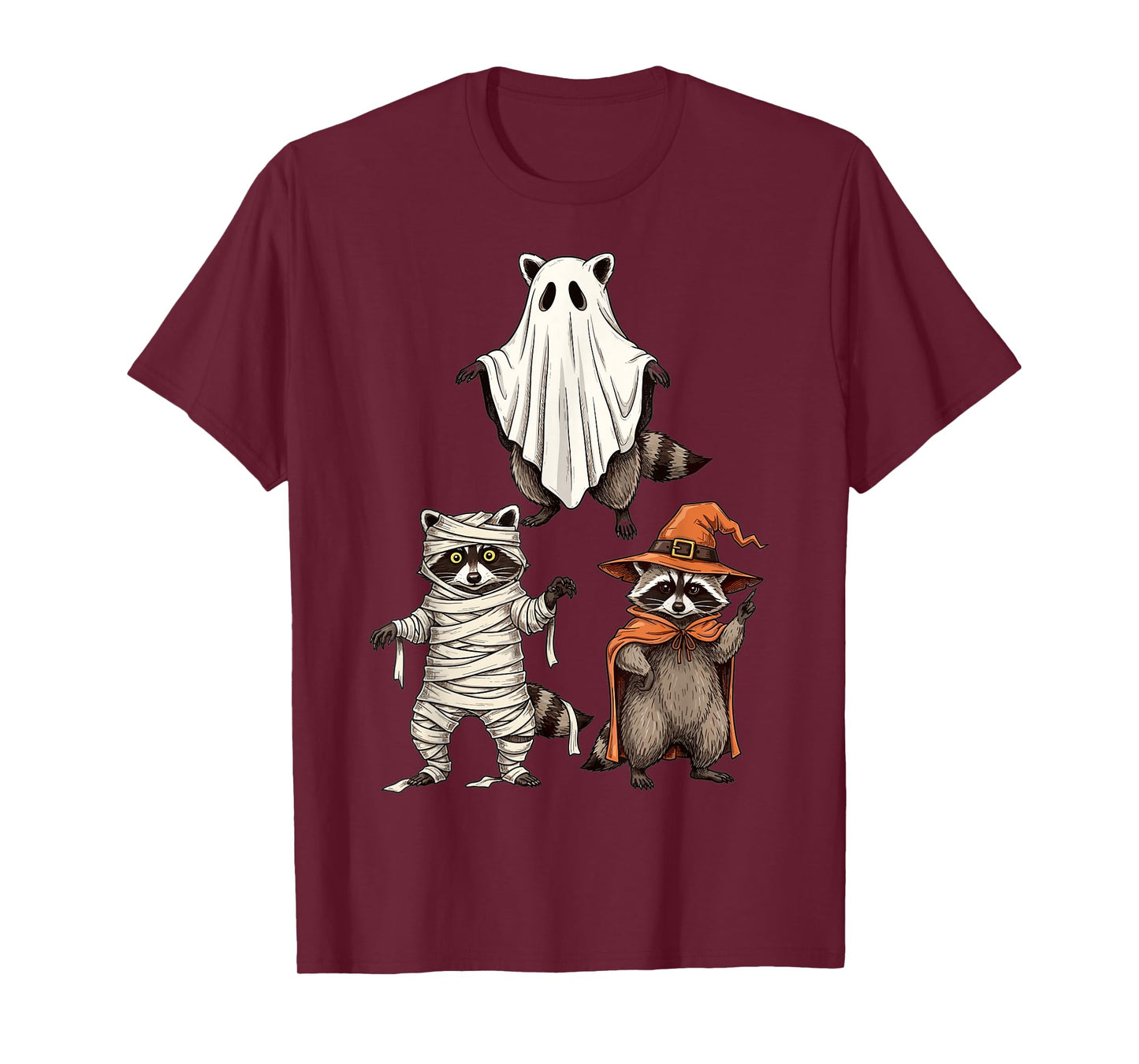 Halloween Raccoon Ghost Mummy Witch Costume Art T-Shirt