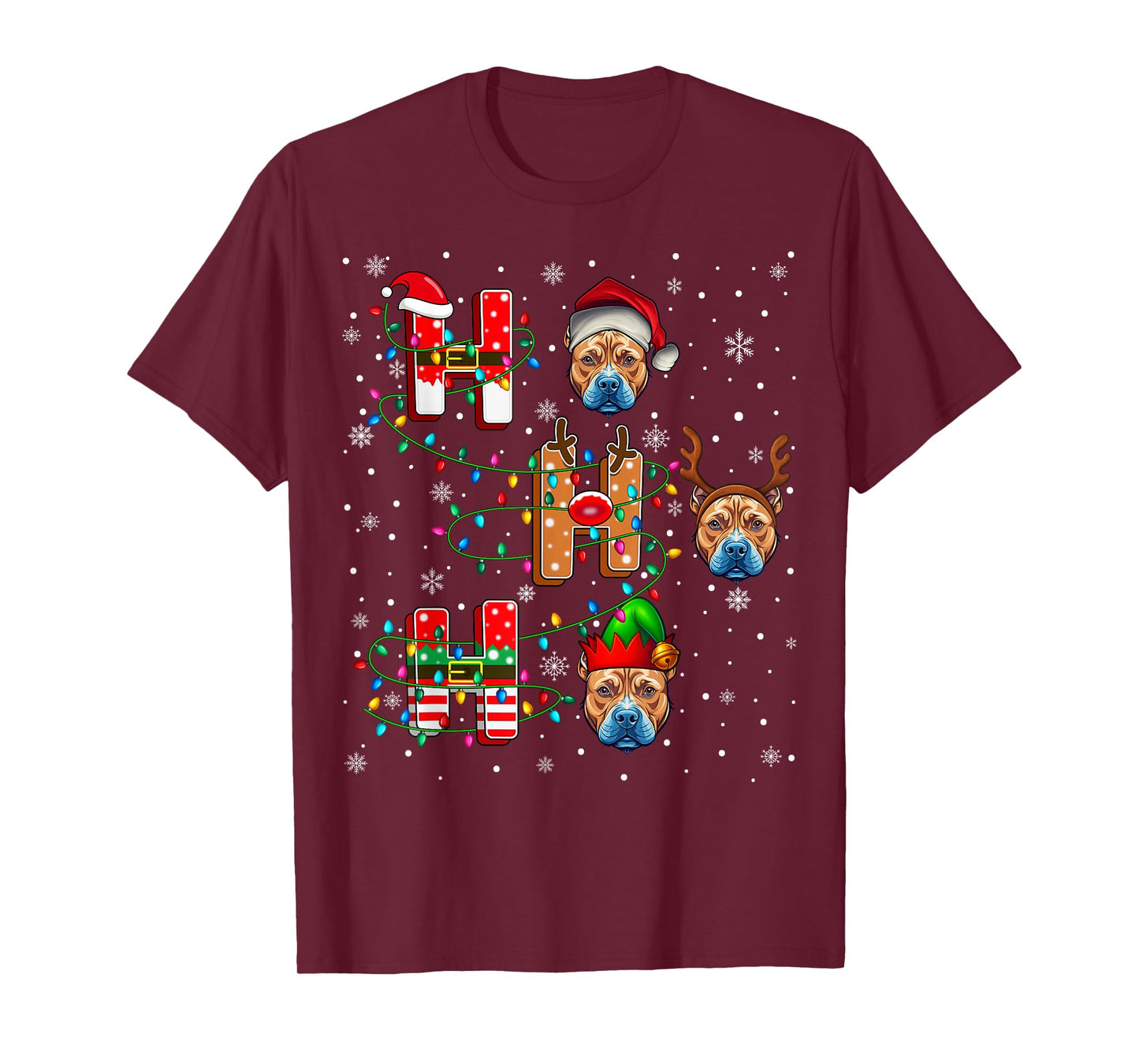 Ho Ho Ho Santa Hat Elf Matching Pitbull Terrier Dog Xmas T-Shirt