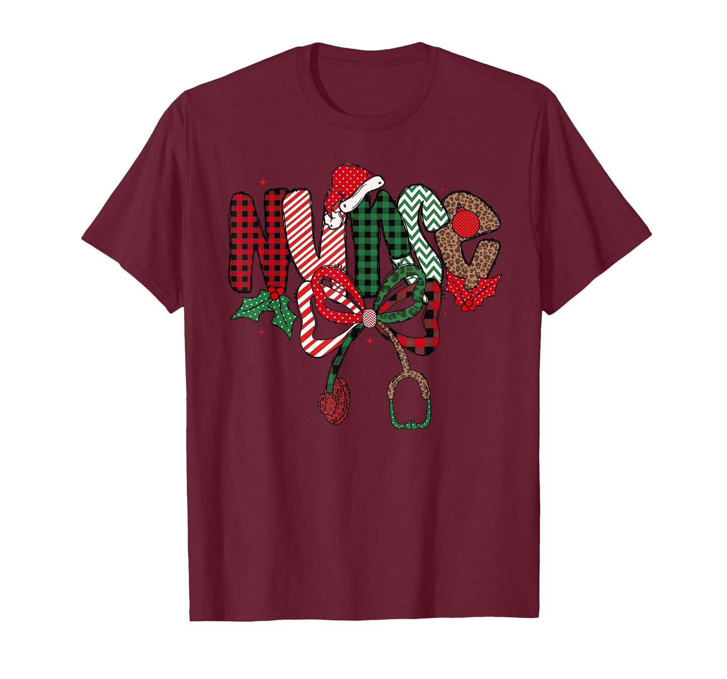 Christmas Nurse Stethoscope Coquette Bow Pajamas Holiday T-Shirt