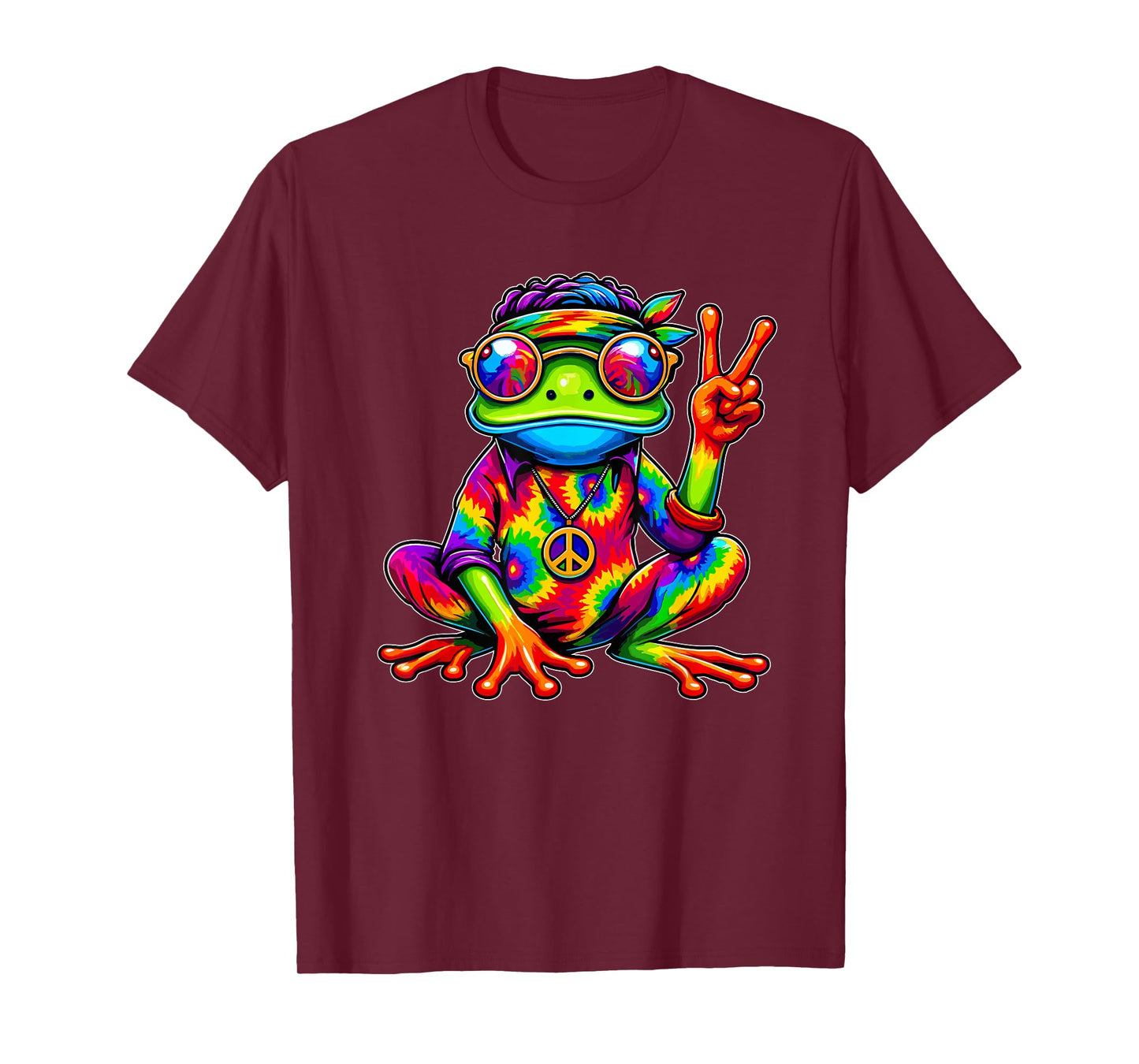 Hippie Tie-Dye Frog, 70s Party & 60s Costume, Peace Sign T-Shirt