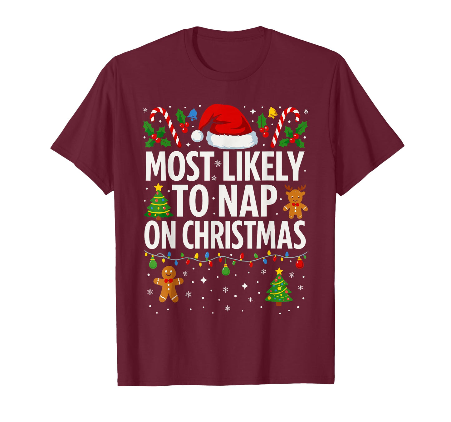 Most Likely to Nap on Christmas Shirt Men, Funny Xmas Lazy T-Shirt