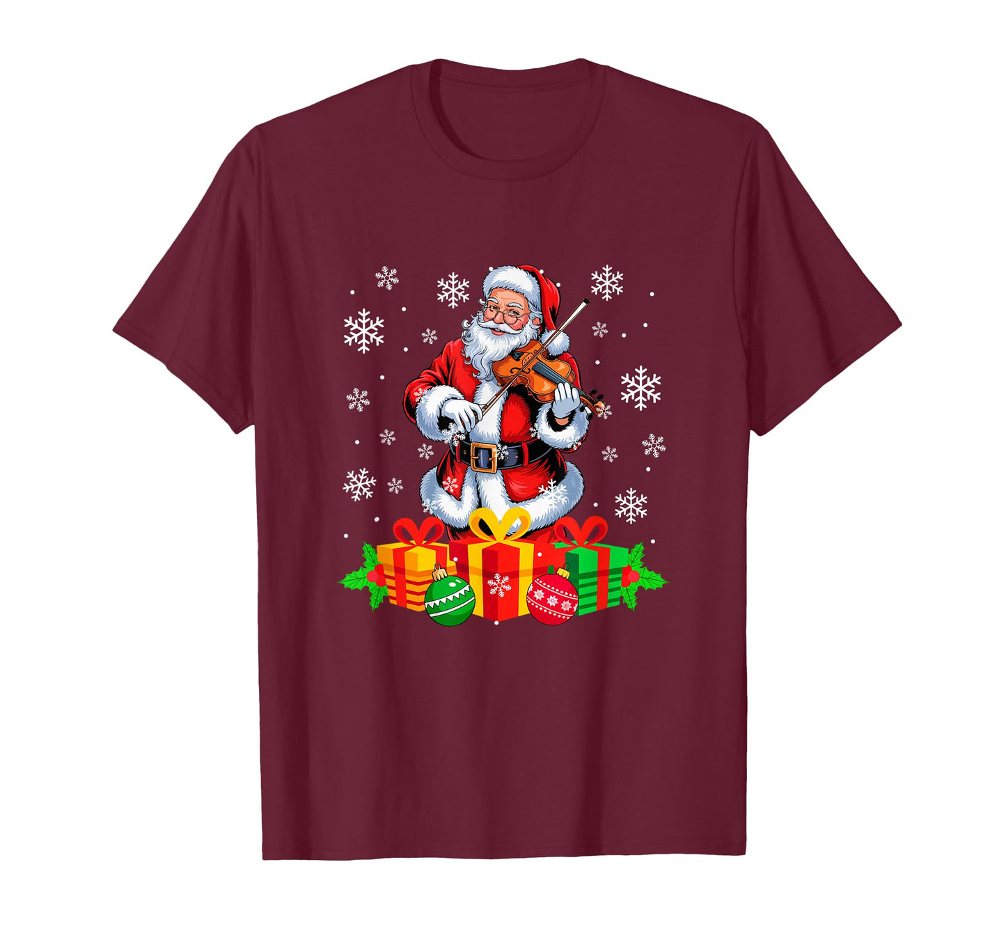 Santa Playing Violin Instrument Colorful Christmas Boxes T-Shirt