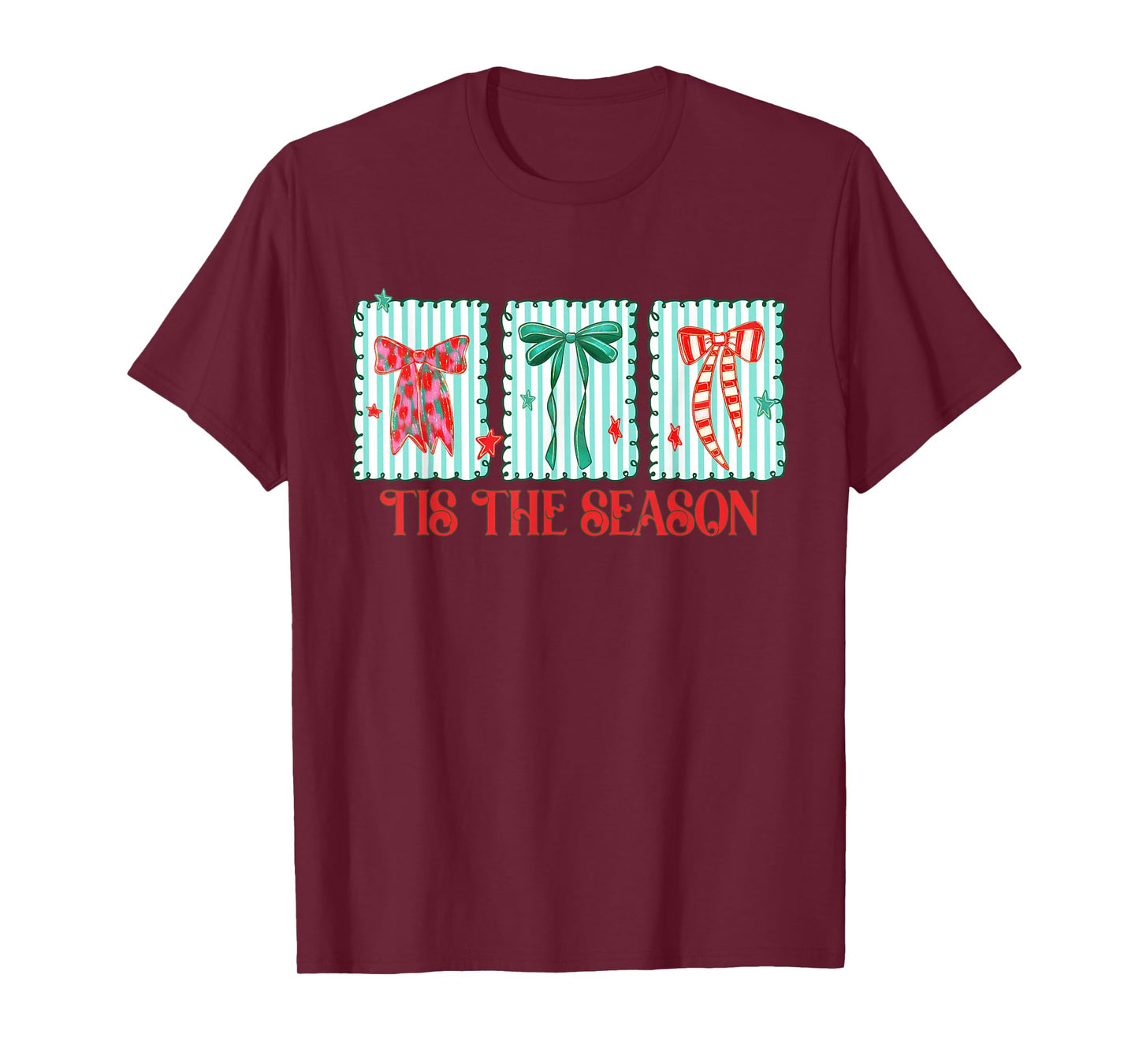 Coquette Bow Tis The Season Christmas Tree Merry & Bright T-Shirt