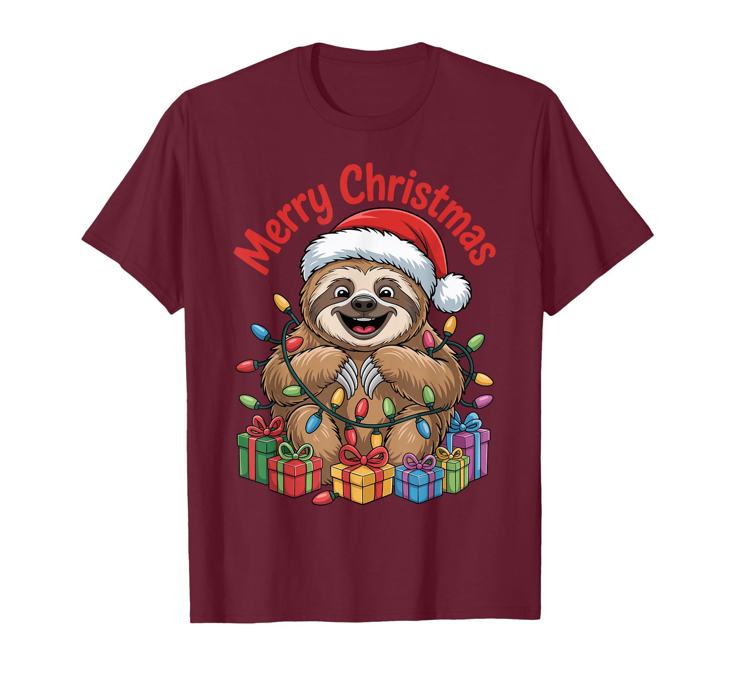Sloth Santa Hat Christmas Design Funny Animal Lovers Holiday T-Shirt
