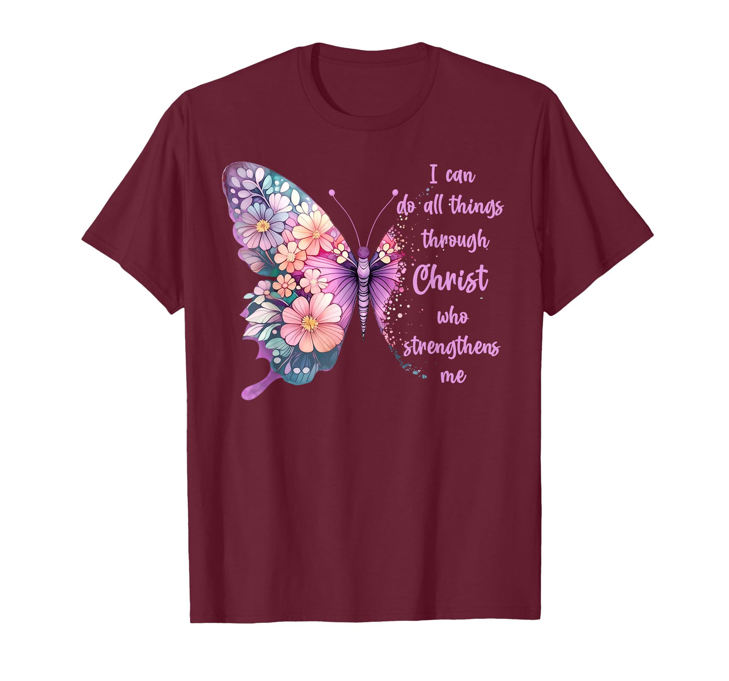 Jesus Shirts Apparel And Accessories I Can Do All Things Through Christ Pretty Butterfly Unisex-Adults Kids T-Shirt Black Small