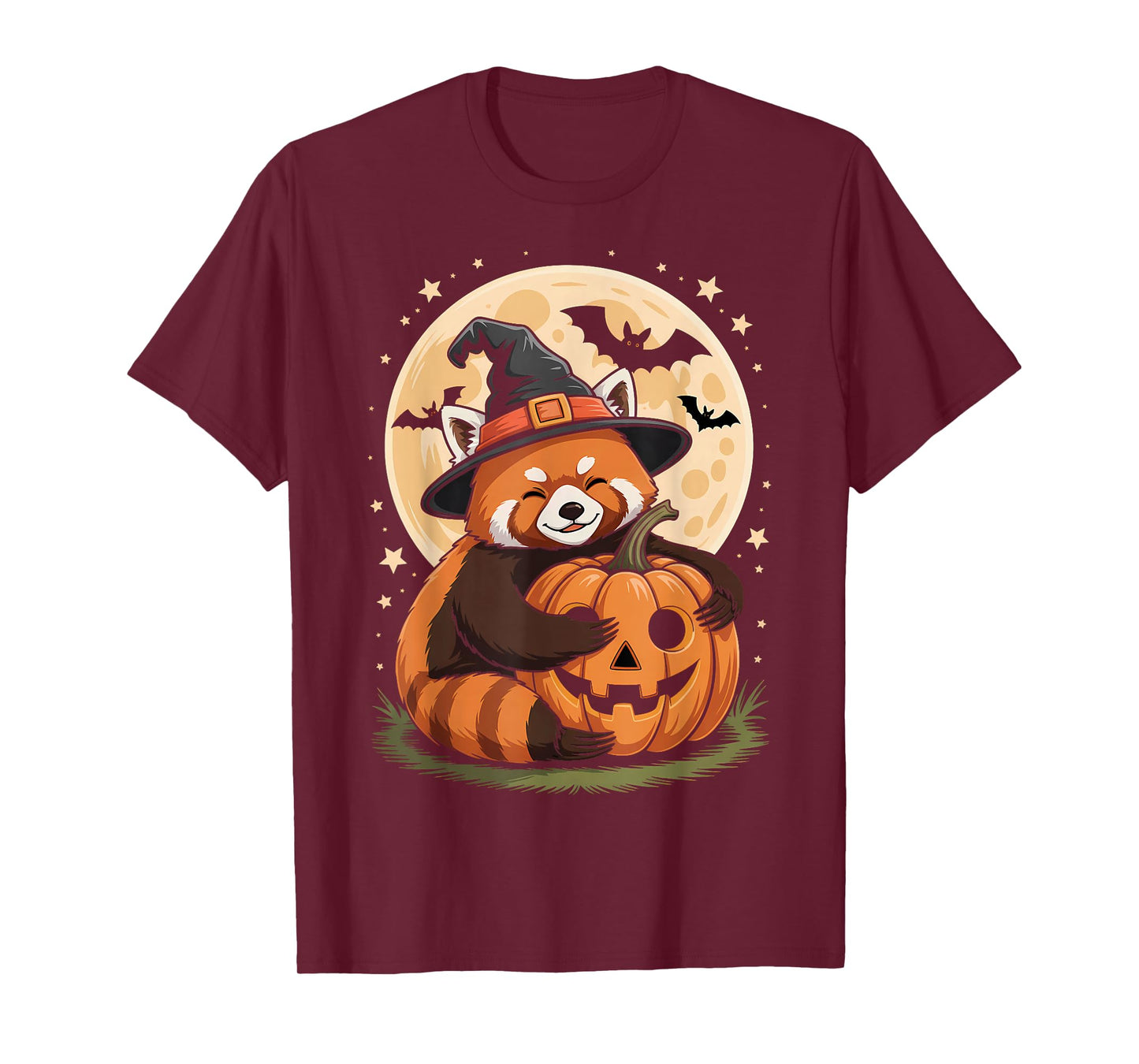 Halloween Red Panda Witch Hat Pumpkin Spooky T-Shirt