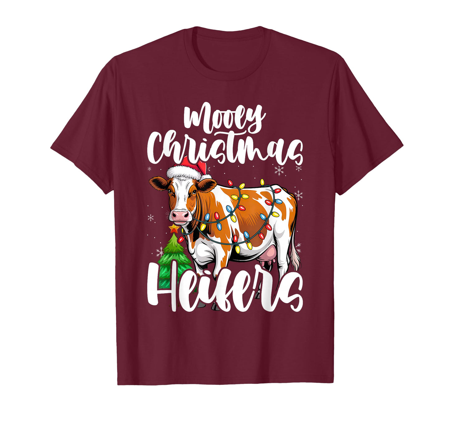 Mooey Christmas Heifers Santa Xmas Lights Cow Lovers T-Shirt