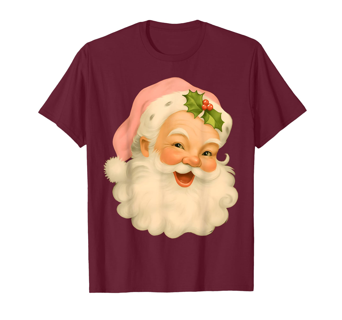 Vintage Pink Santa Claus Merry Christmas Men Women Boys Girl T-Shirt