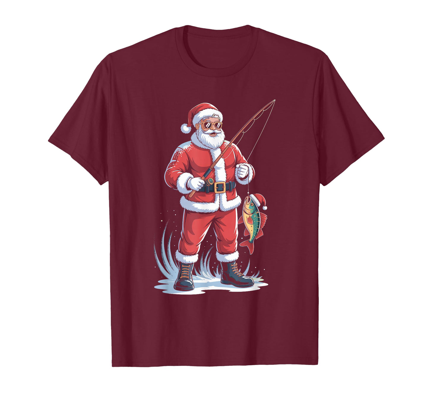 Funny Santa Claus Fishing Christmas Fisherman Xmas T-Shirt