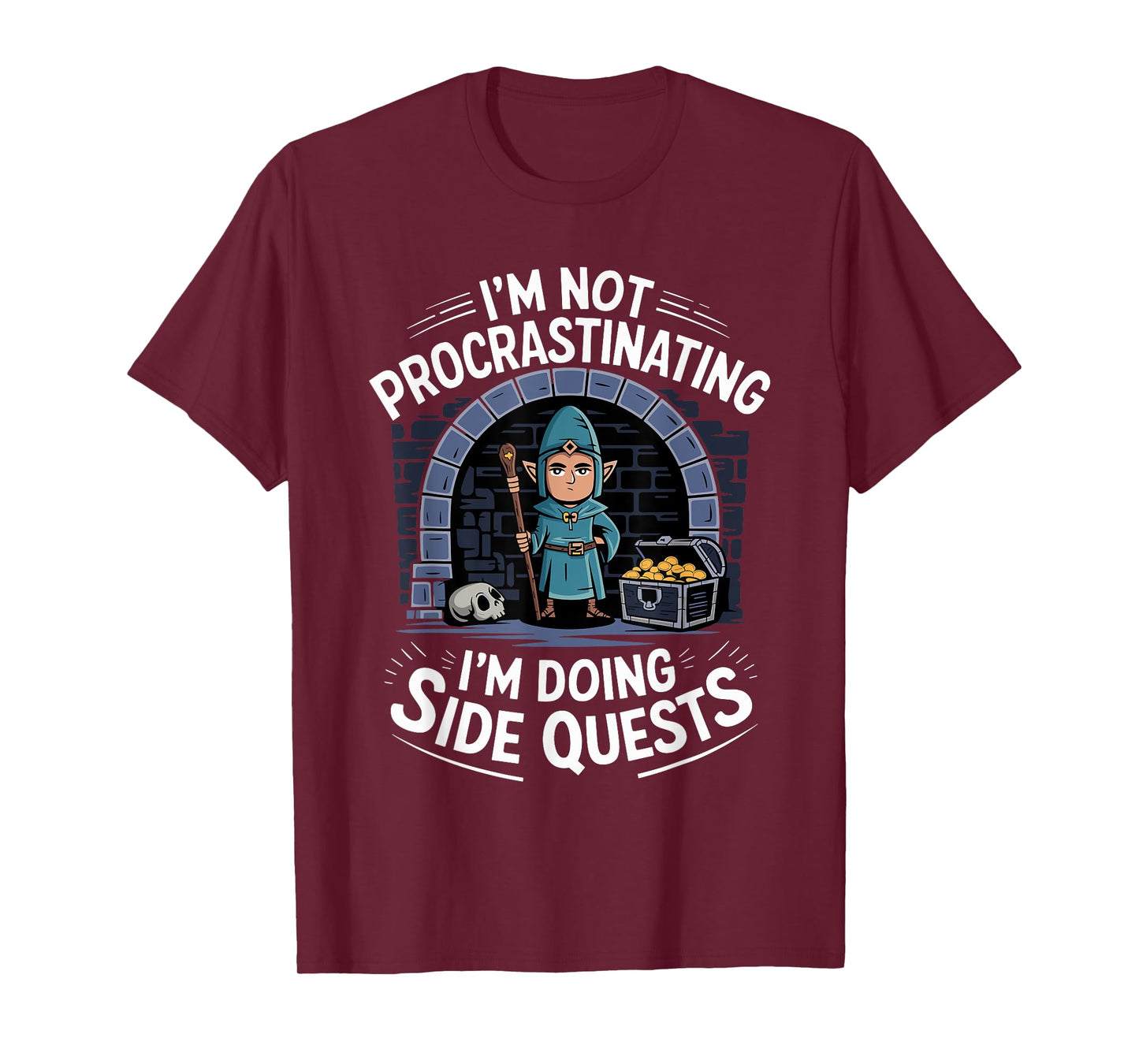 RPG Gamer Apparel for Quest Lovers I'm Not Procrastinating Funny Side Quests Unisex-Adults, Unisex-Kids Black Small Modern Cartoon T-Shirt
