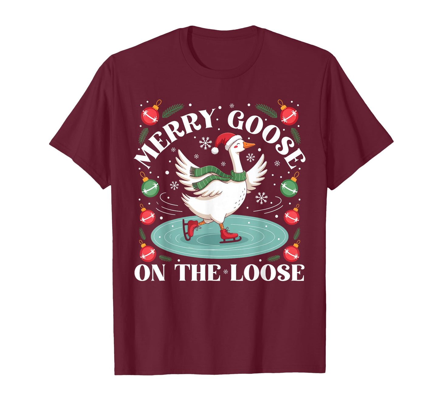 Merry Goose On The Loose Funny Silly Goose Santa Christmas T-Shirt