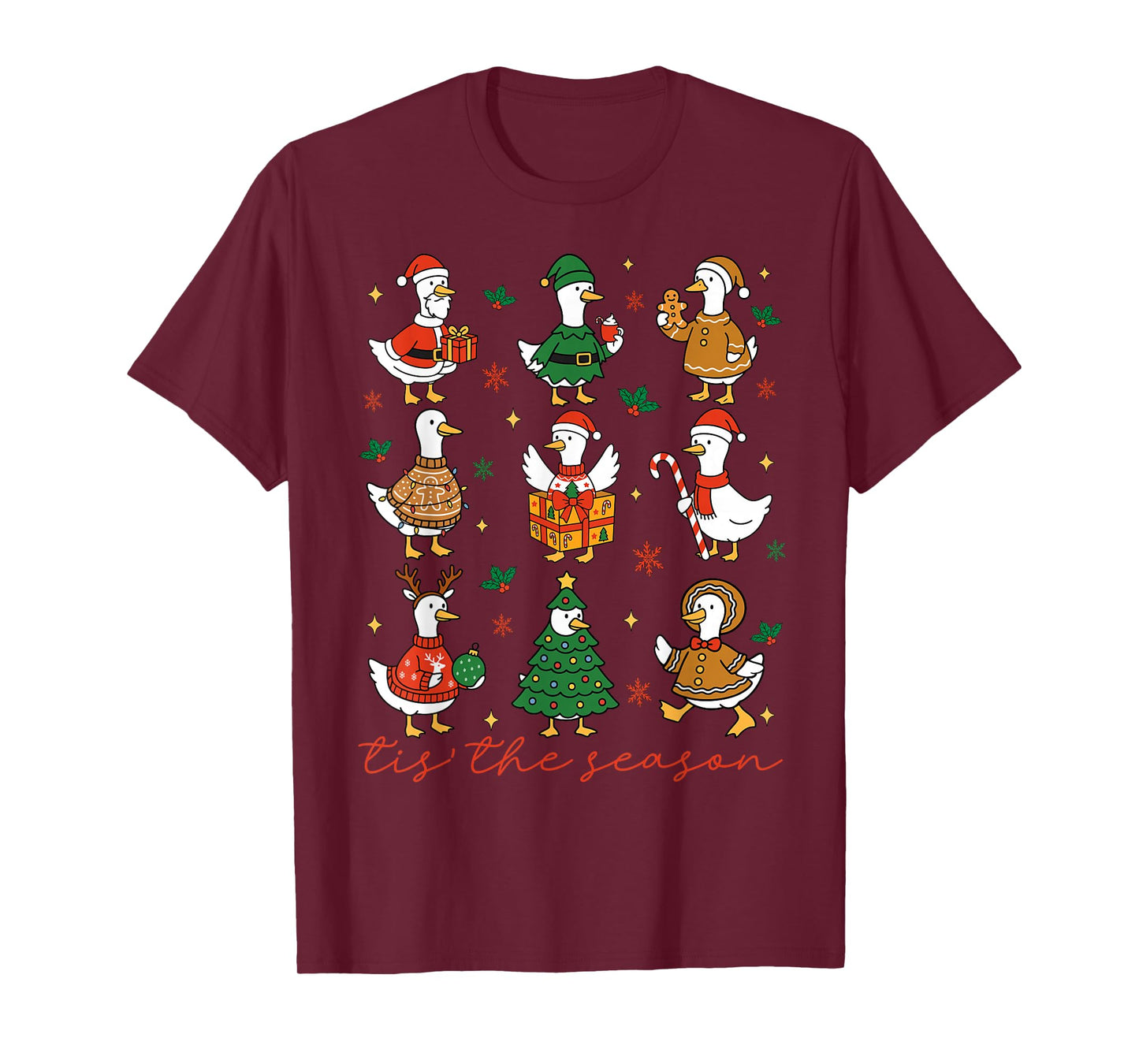 Retro Silly Goose Santa Cute Merry Christmas Tis The Season T-Shirt