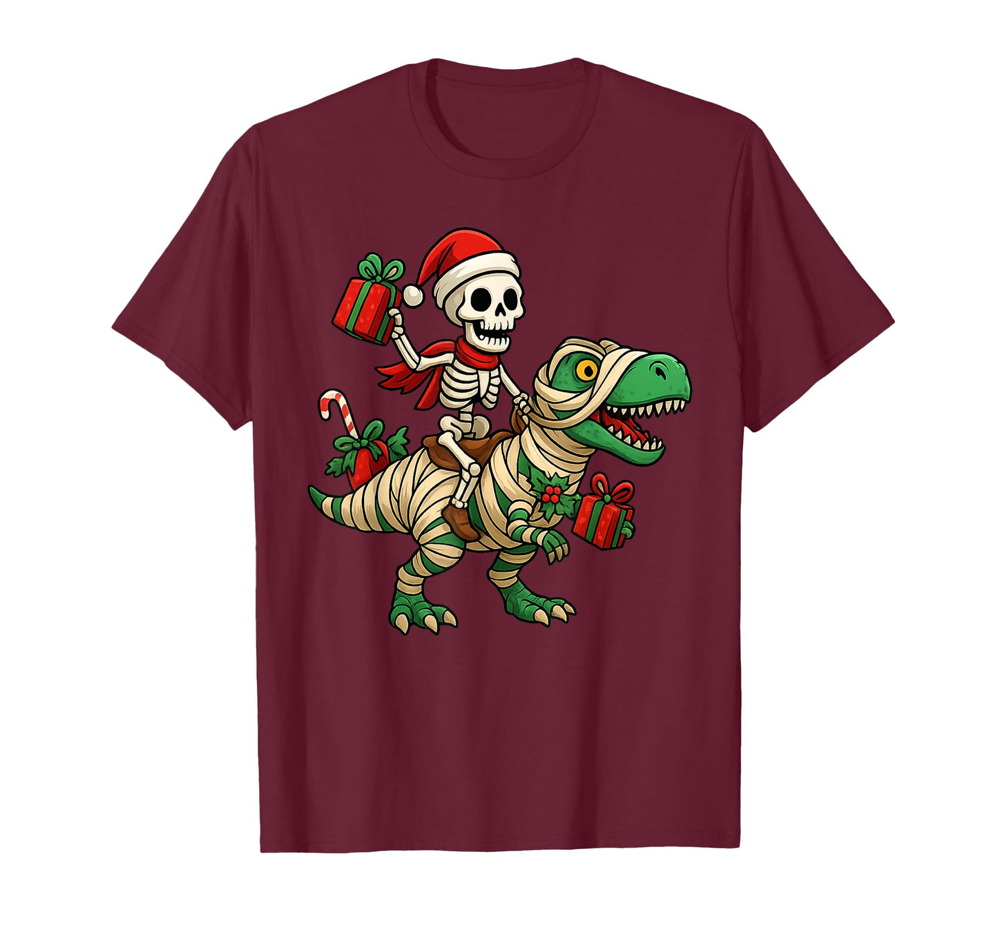Skeleton Dinosaur Ugly Christmas Party Winter Holiday Season T-Shirt