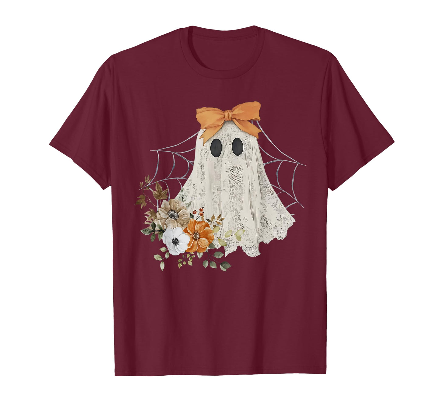 Coquette Ghost Halloween Flower Ghost Spooky Lace Ghost T-Shirt