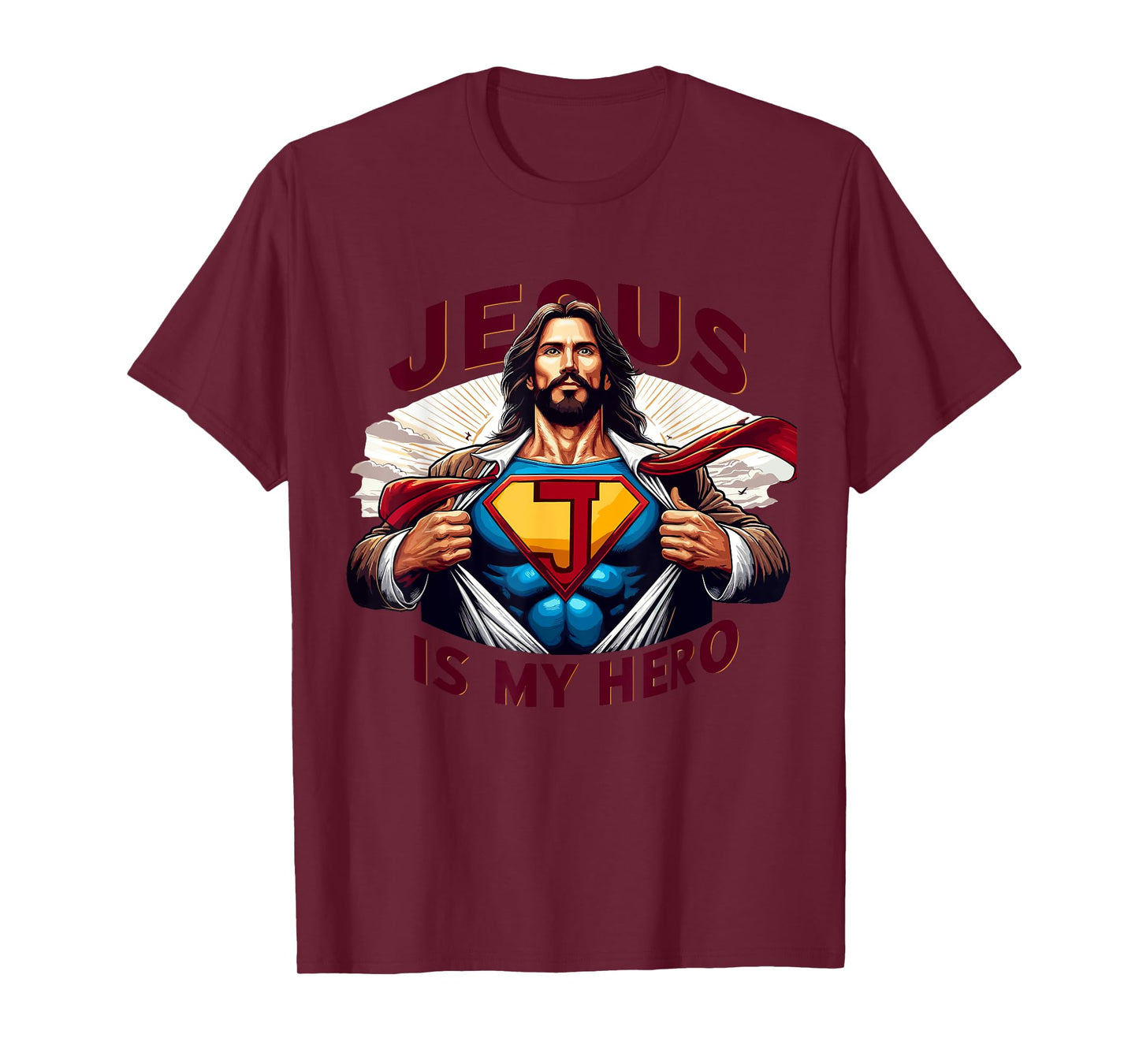 Jesus Is My Superhero Religious Christian Catholic Rizzen T-Shirt, Small, Black