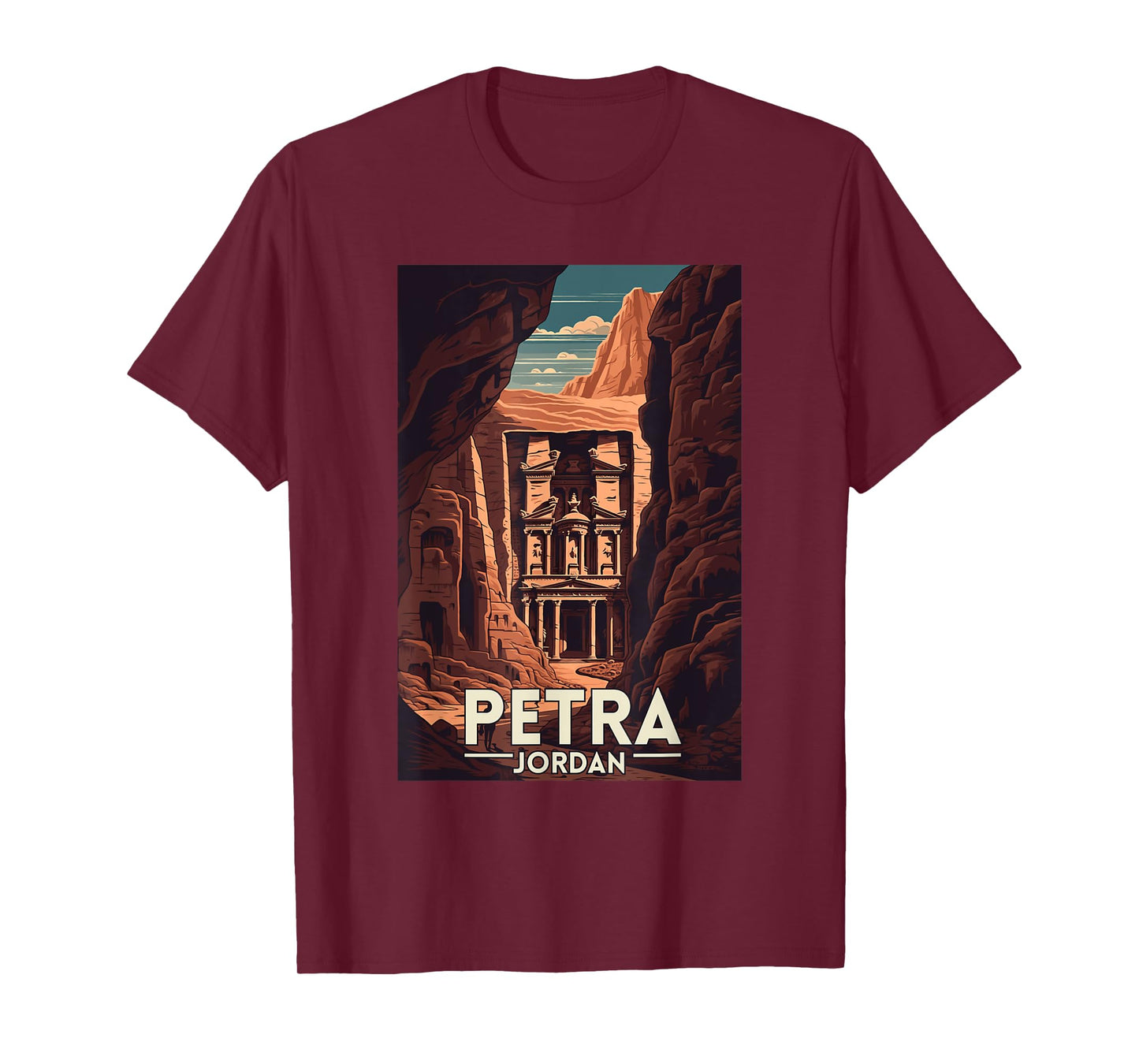 Petra Jordan Retro Vintage Travel Souvenir T-Shirt, Small, Black