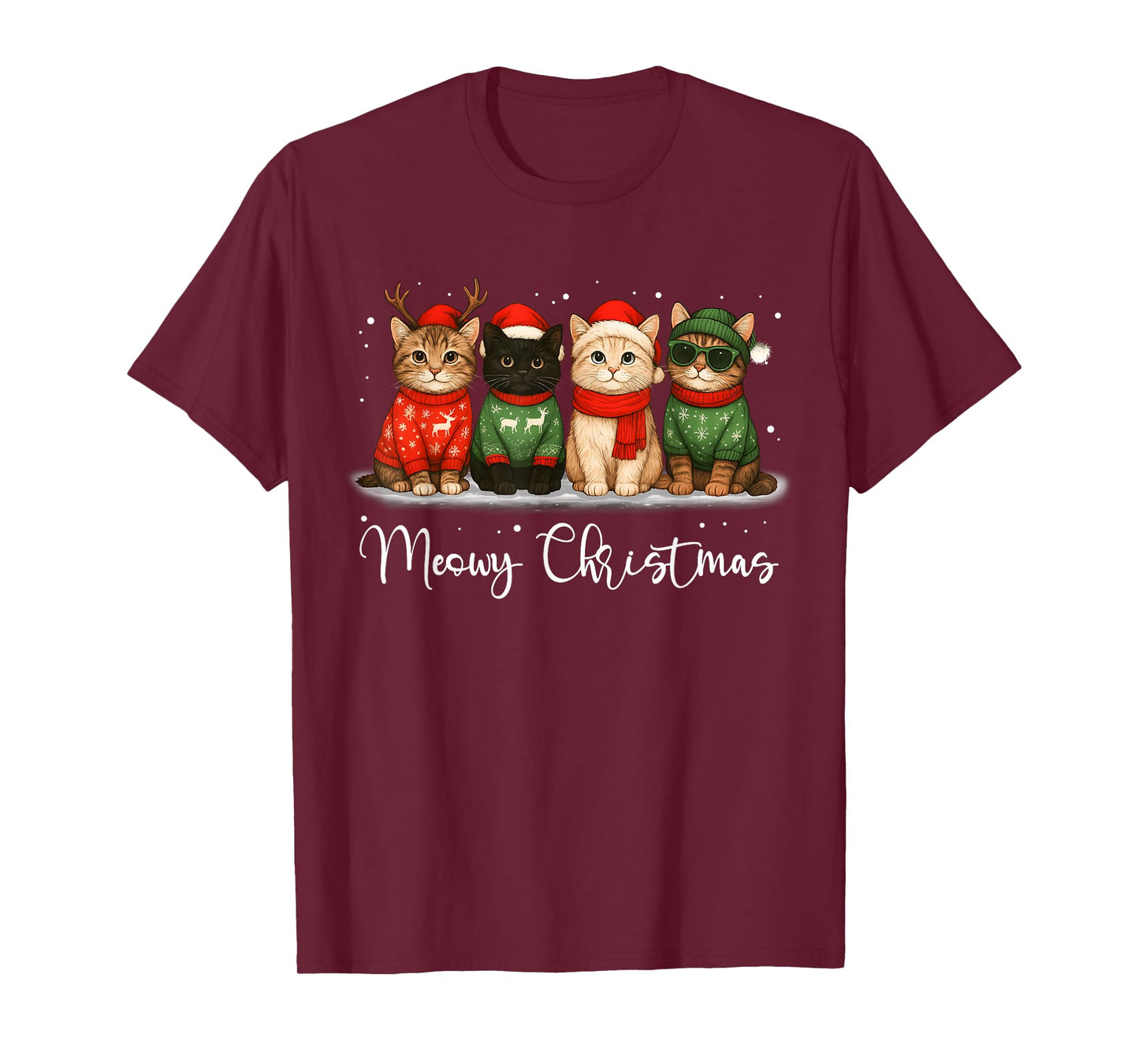 Christmas Holiday Xmas Meowy Christmas Funny Cat Santa Hat T-Shirt